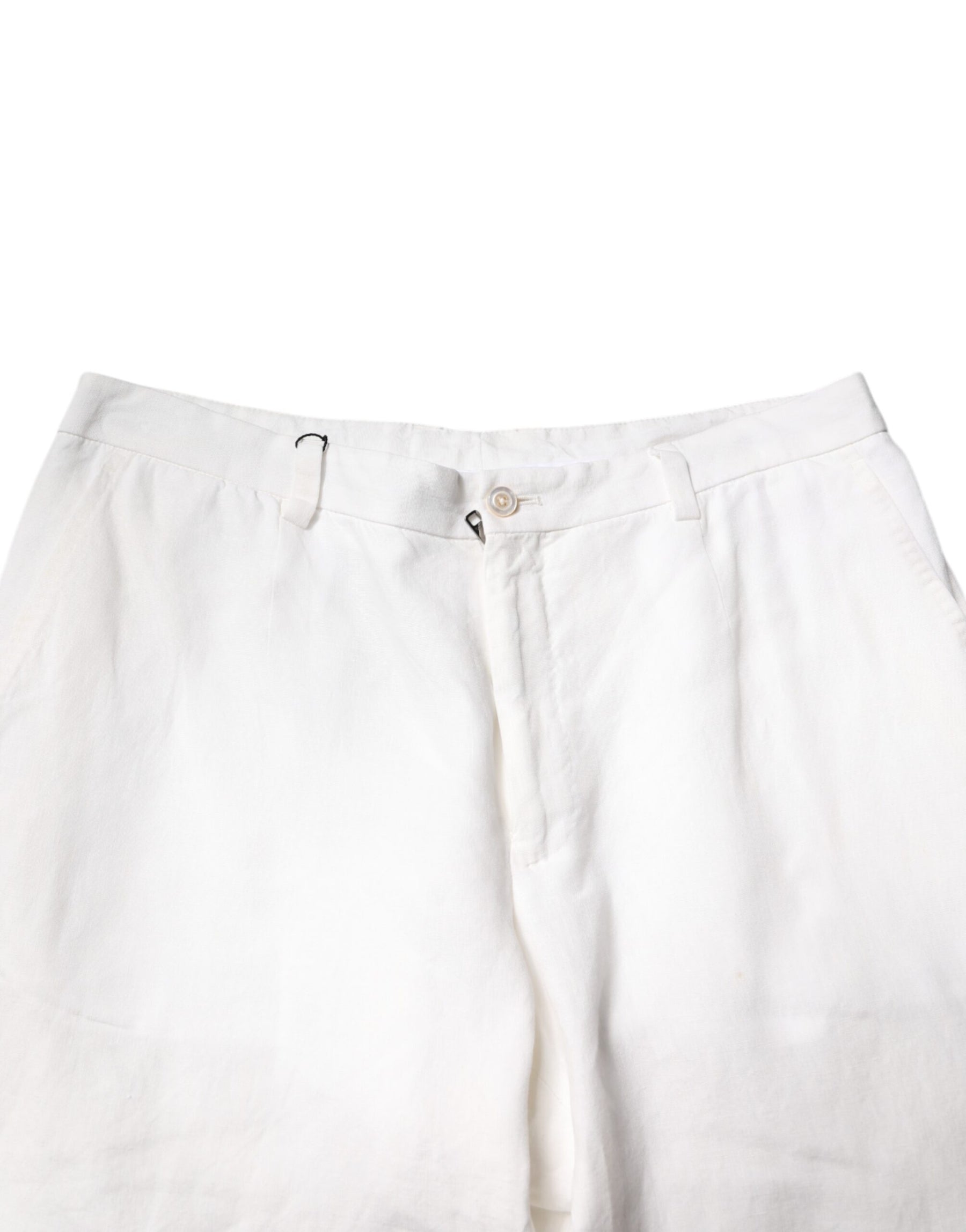 Dolce & Gabbana White Linen Mid Waist Men Dress Pants | Regal Royce