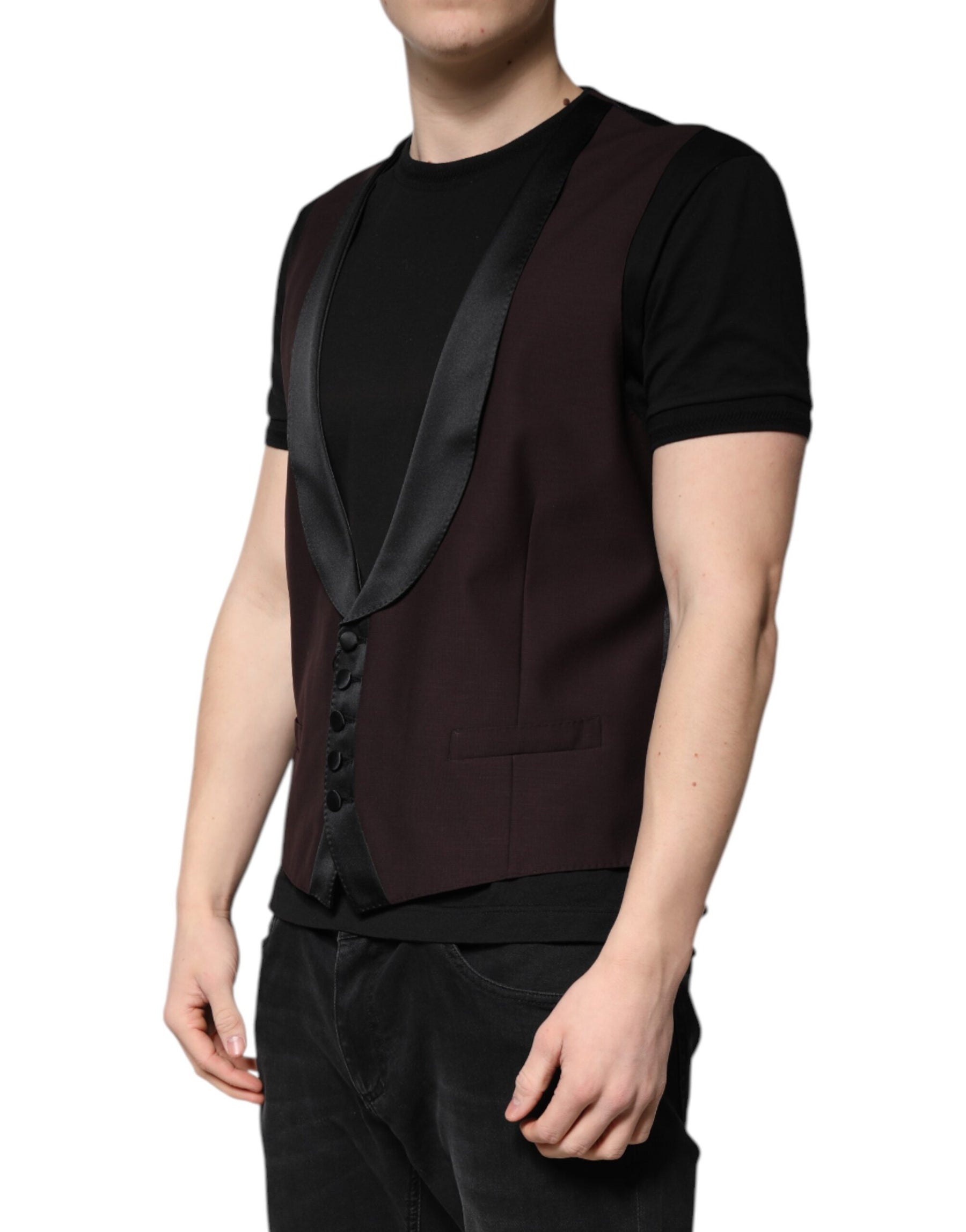 Dolce & Gabbana Maroon Wool Waistcoat Dress Formal Vest | Regal Royce