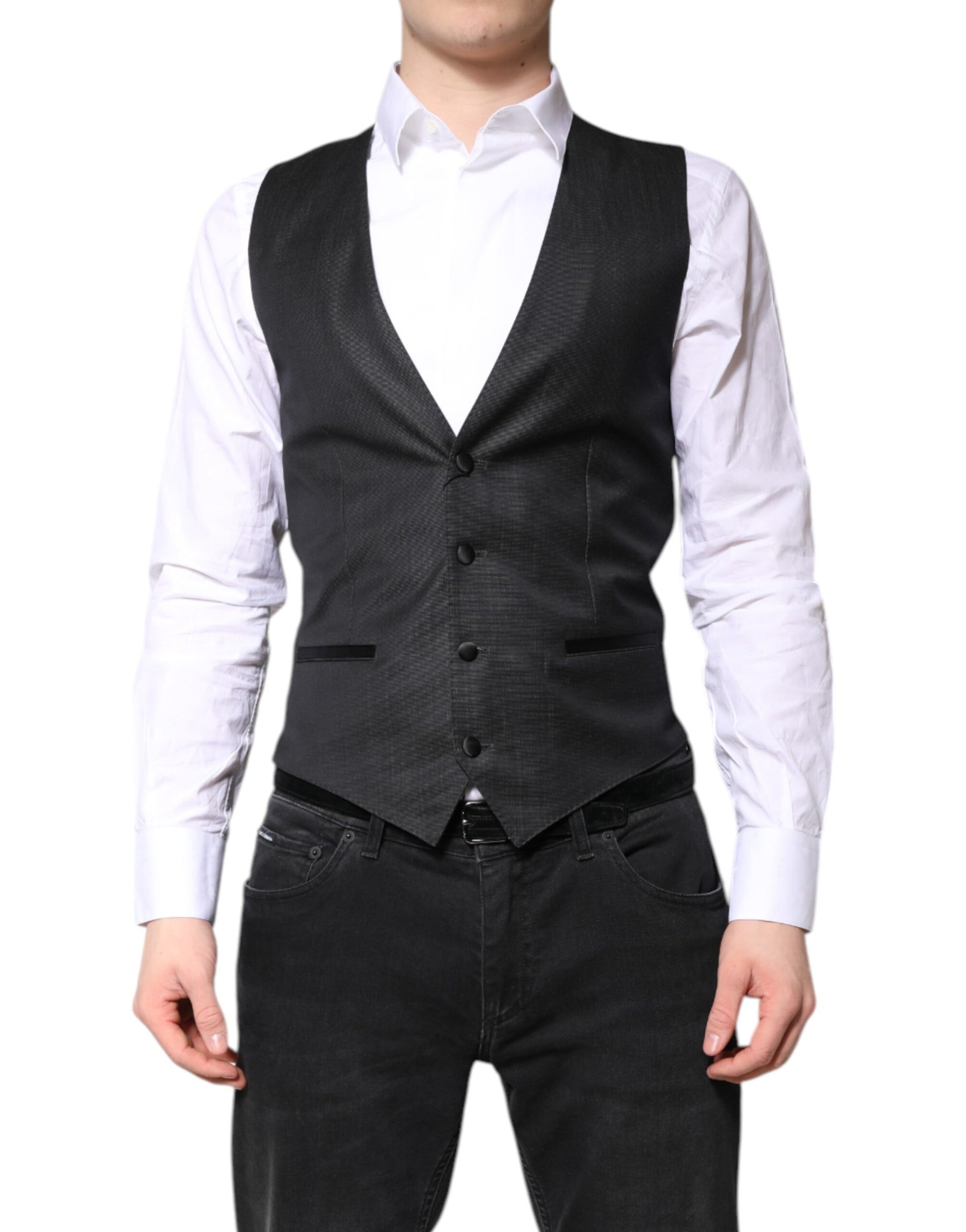 Dolce & Gabbana Black Wool Waistcoat Dress Formal Vest | Regal Royce