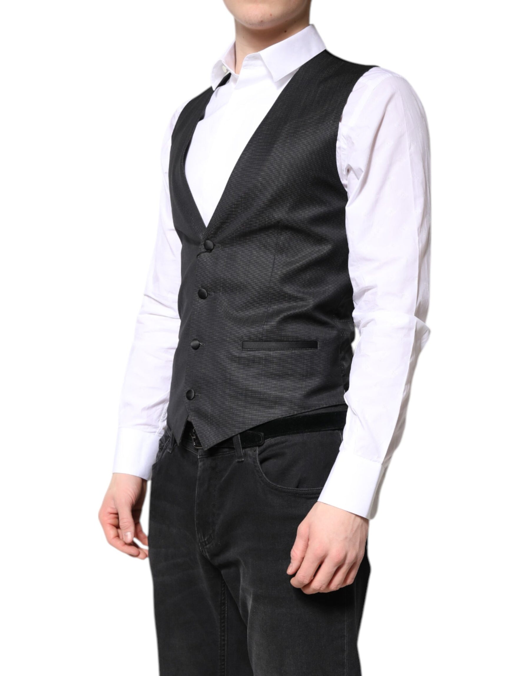 Dolce & Gabbana Black Wool Waistcoat Dress Formal Vest | Regal Royce