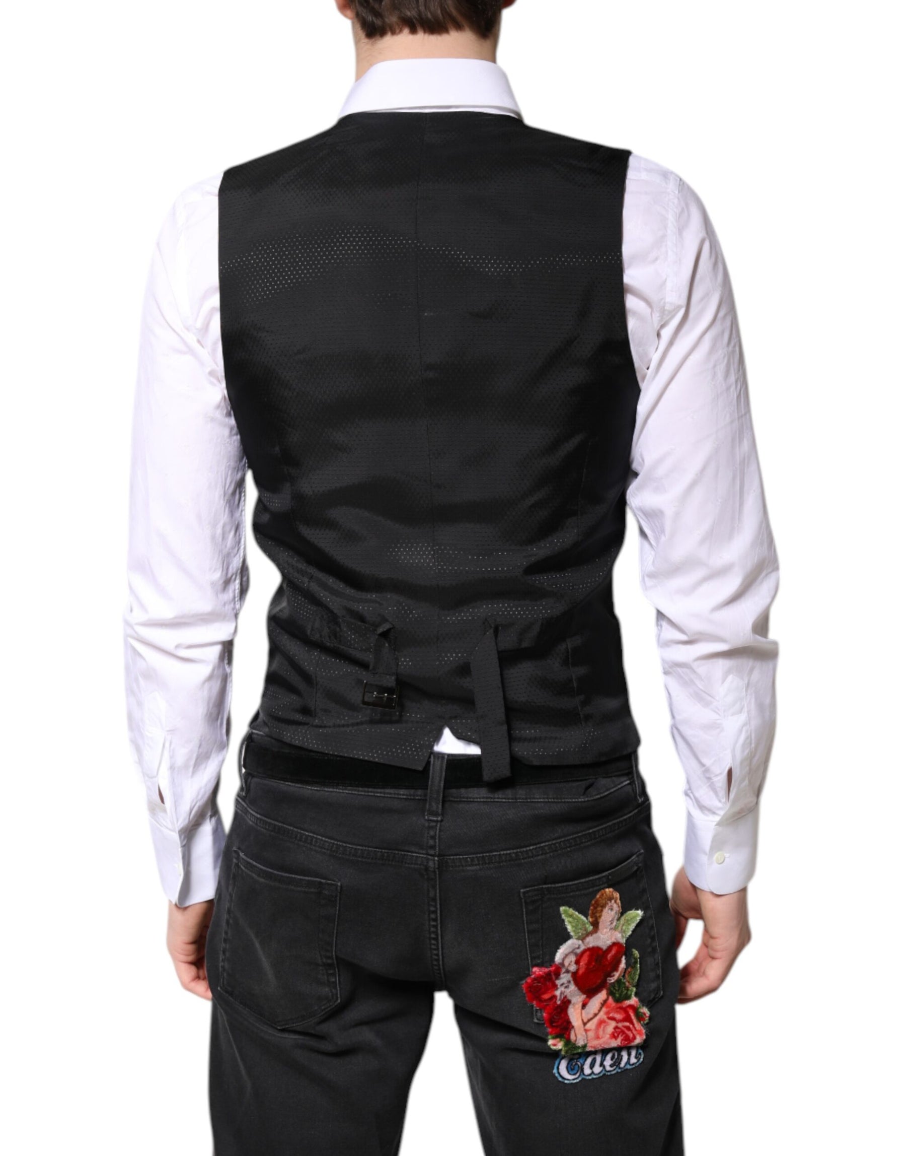 Dolce & Gabbana Black Wool Waistcoat Dress Formal Vest | Regal Royce