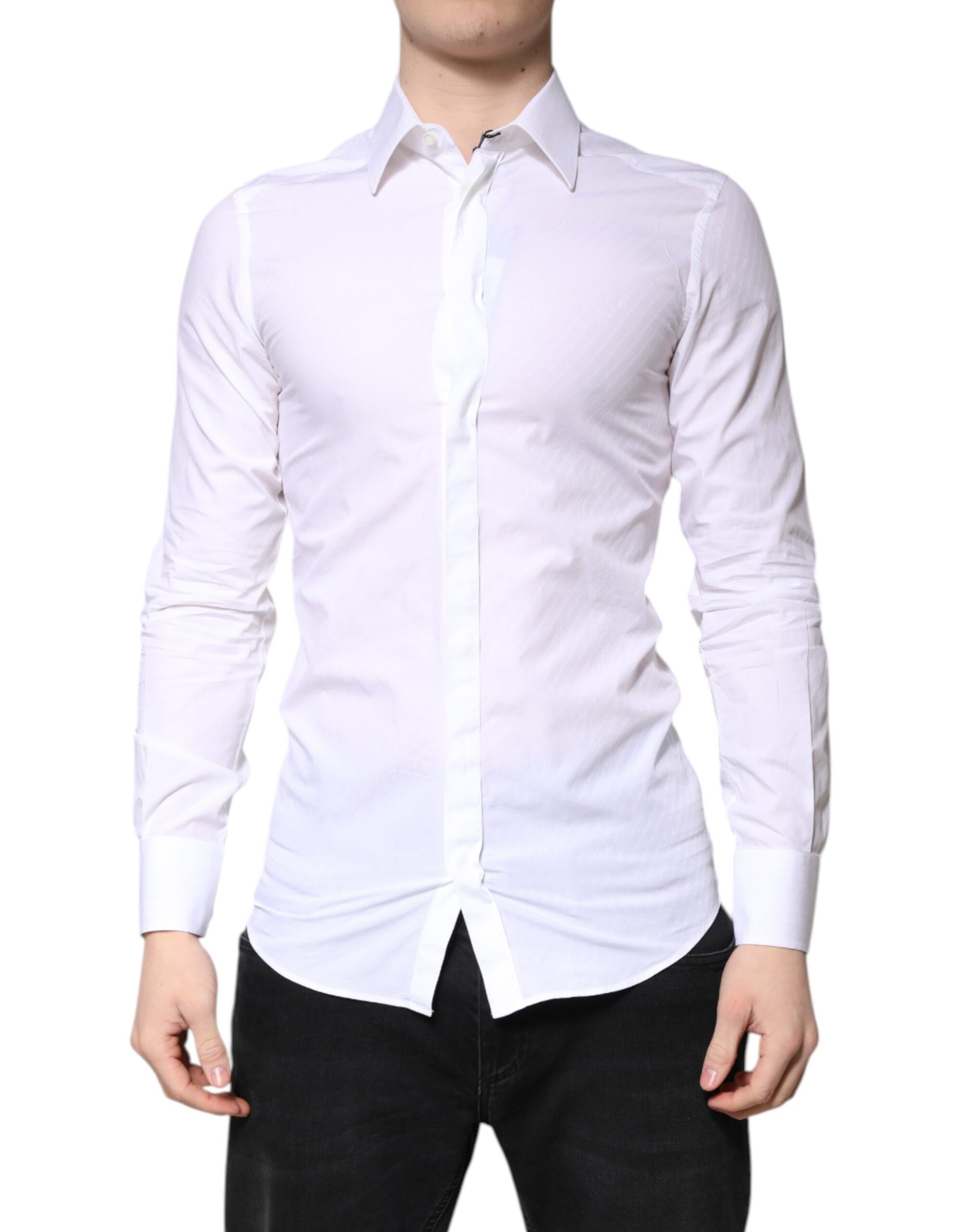 Dolce & Gabbana White Cotton GOLD Dress Formal Collared Shirt | Regal Royce