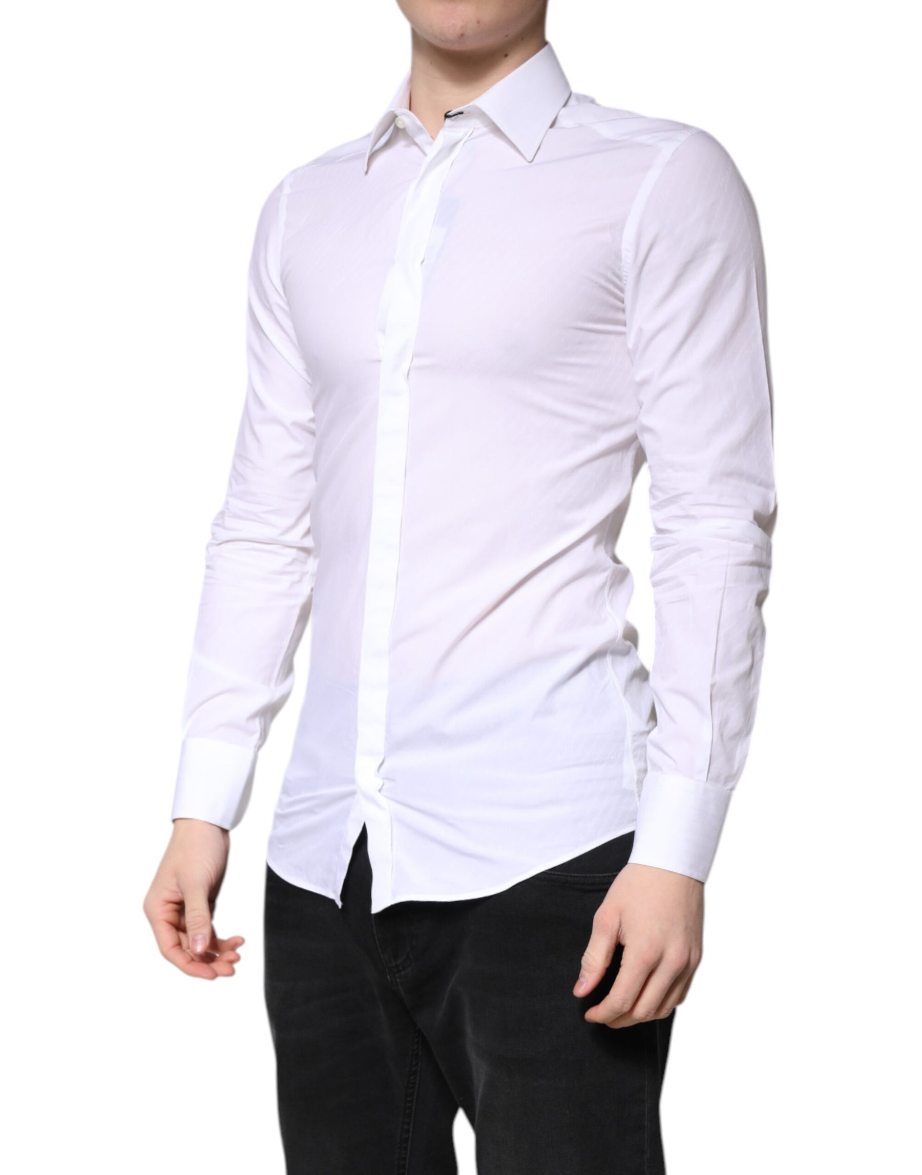 Dolce & Gabbana White Cotton GOLD Dress Formal Collared Shirt | Regal Royce