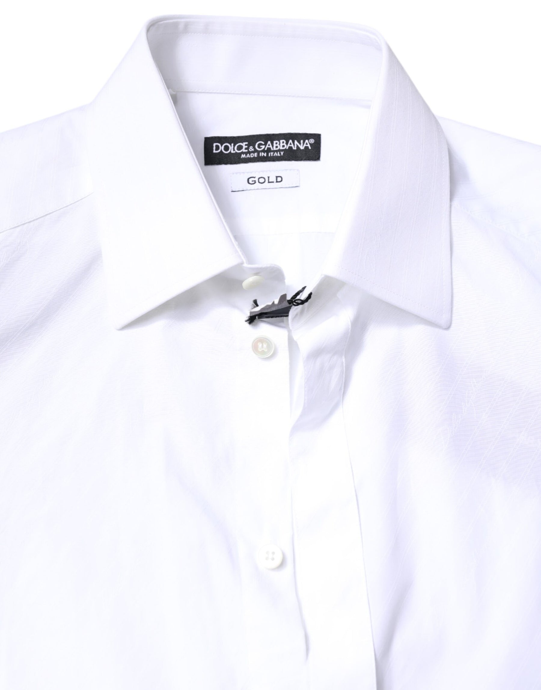 Dolce & Gabbana White Cotton GOLD Dress Formal Collared Shirt | Regal Royce
