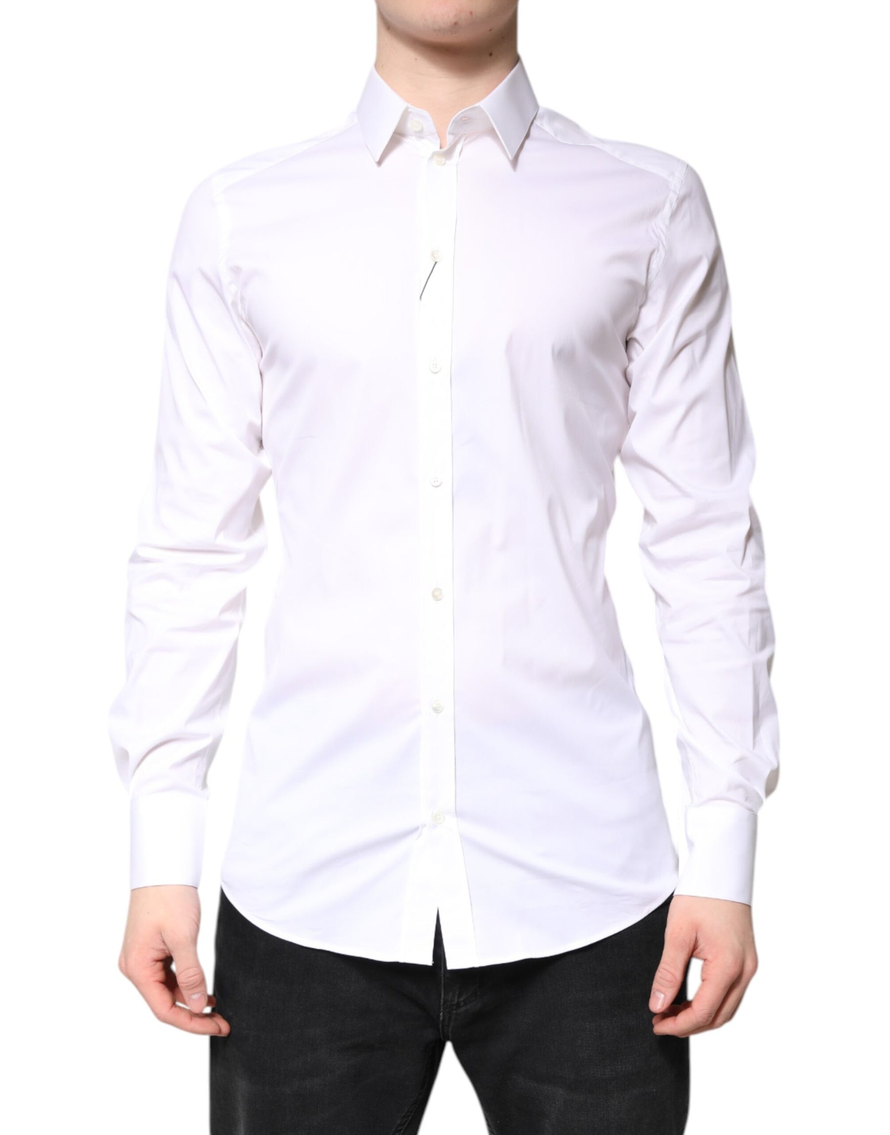 Dolce & Gabbana White Cotton GOLD Dress Formal Collared Shirt | Regal Royce