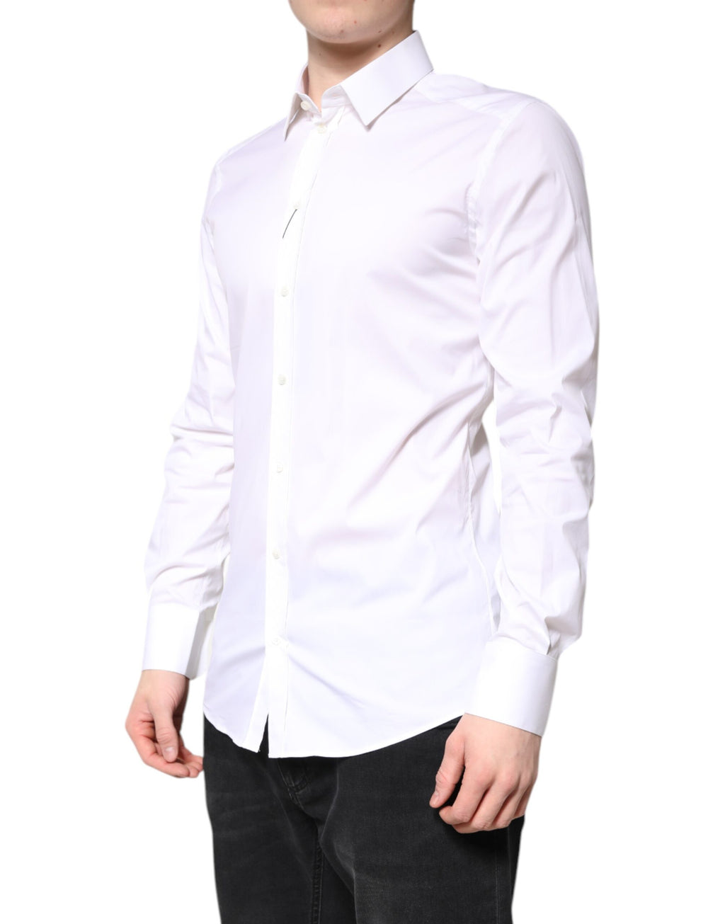 Dolce & Gabbana White Cotton GOLD Dress Formal Collared Shirt