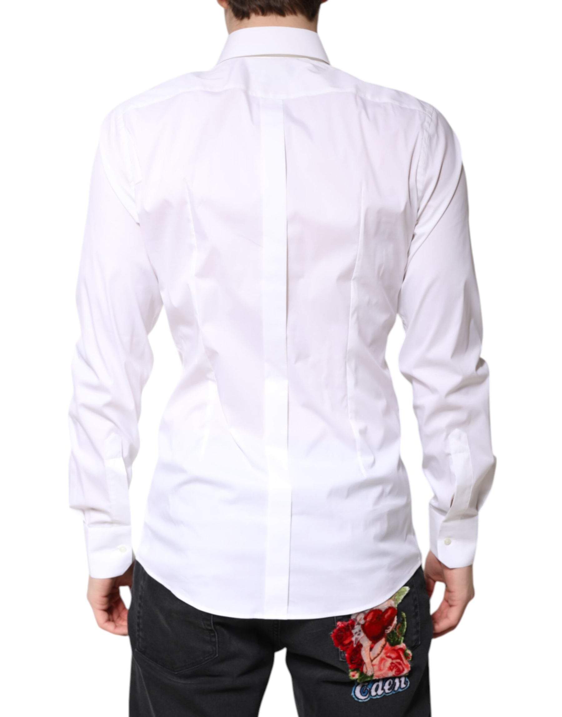 Dolce & Gabbana White Cotton GOLD Dress Formal Collared Shirt | Regal Royce