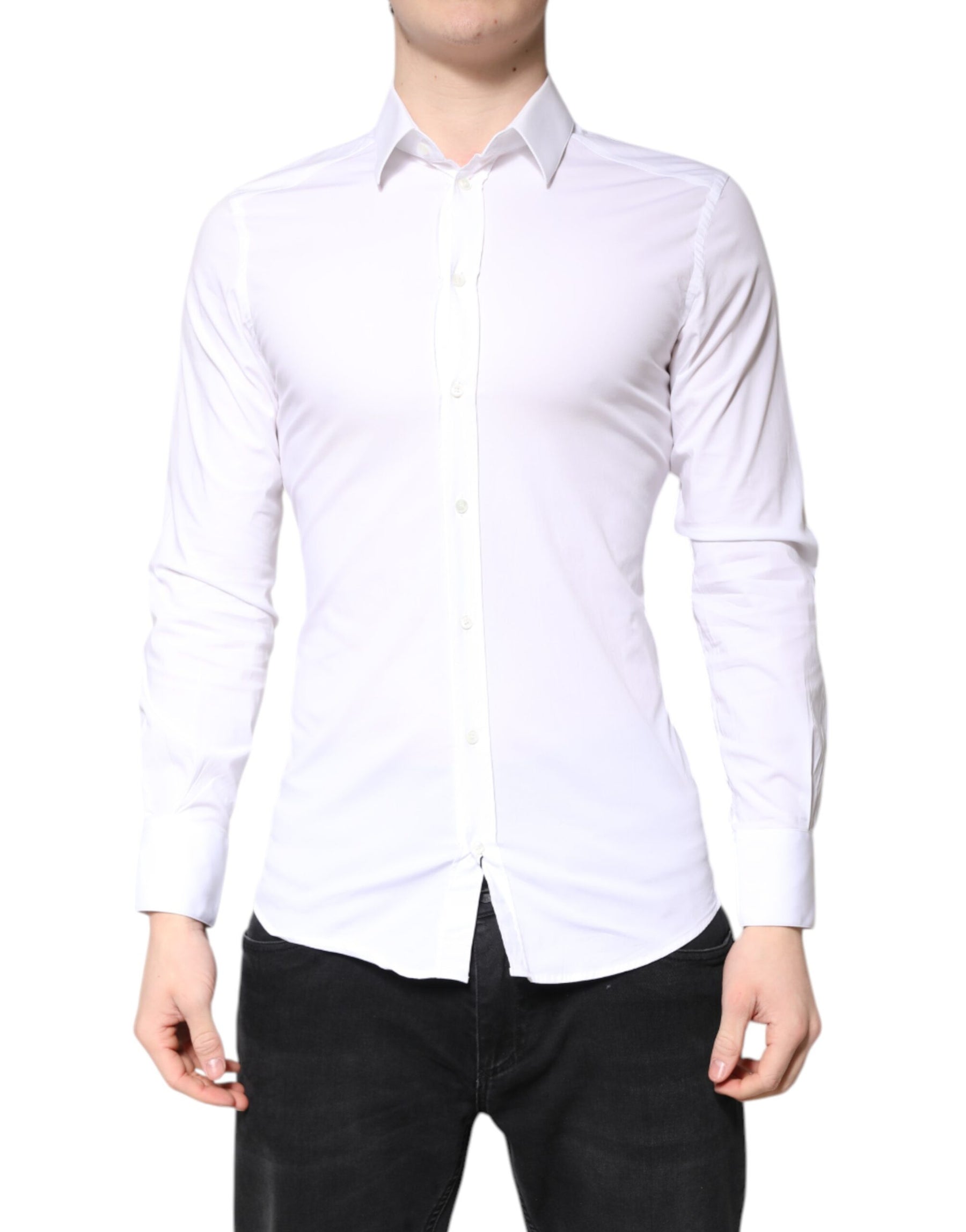 Dolce & Gabbana White Cotton GOLD Dress Formal Collared Shirt | Regal Royce