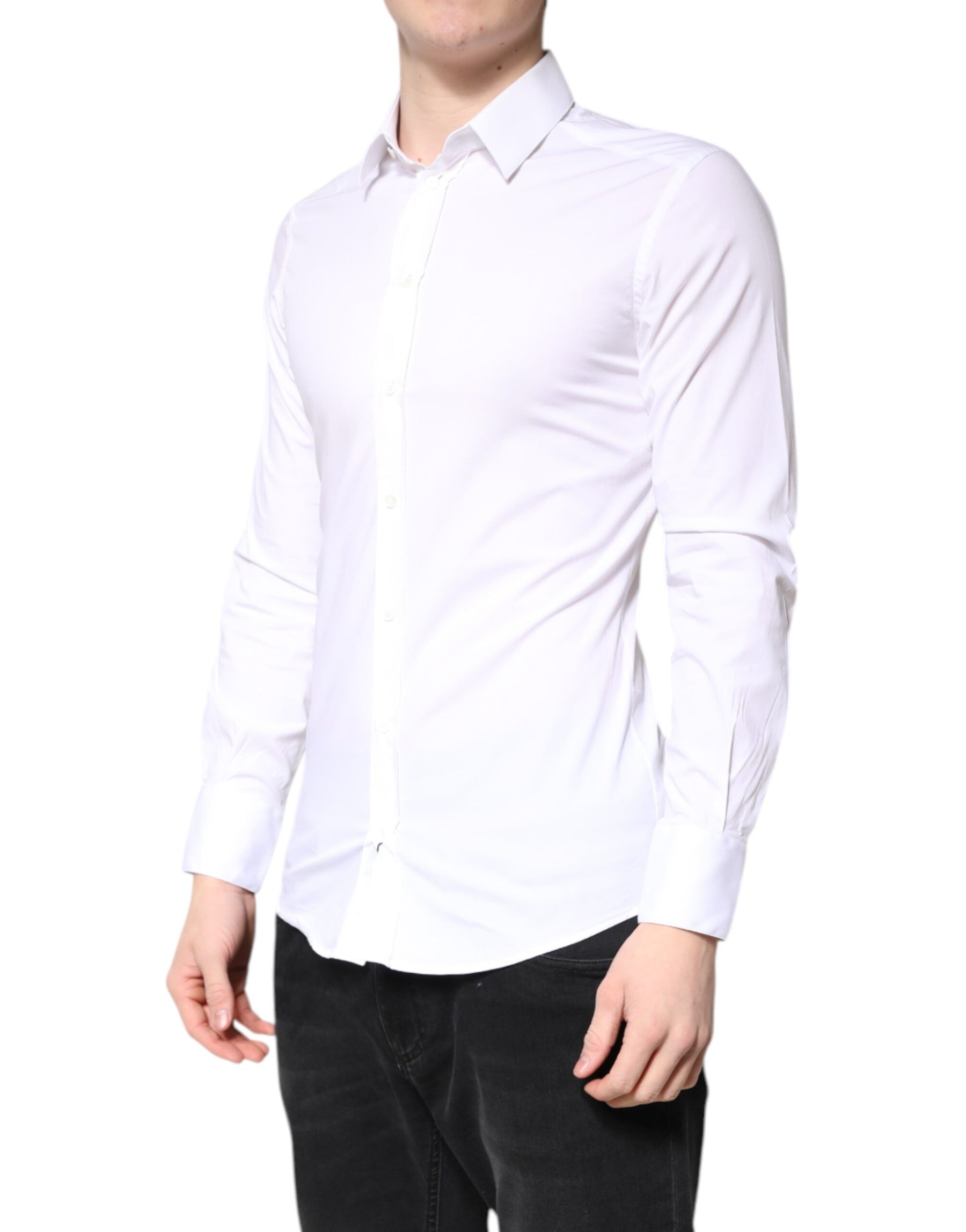Dolce & Gabbana White Cotton GOLD Dress Formal Collared Shirt | Regal Royce