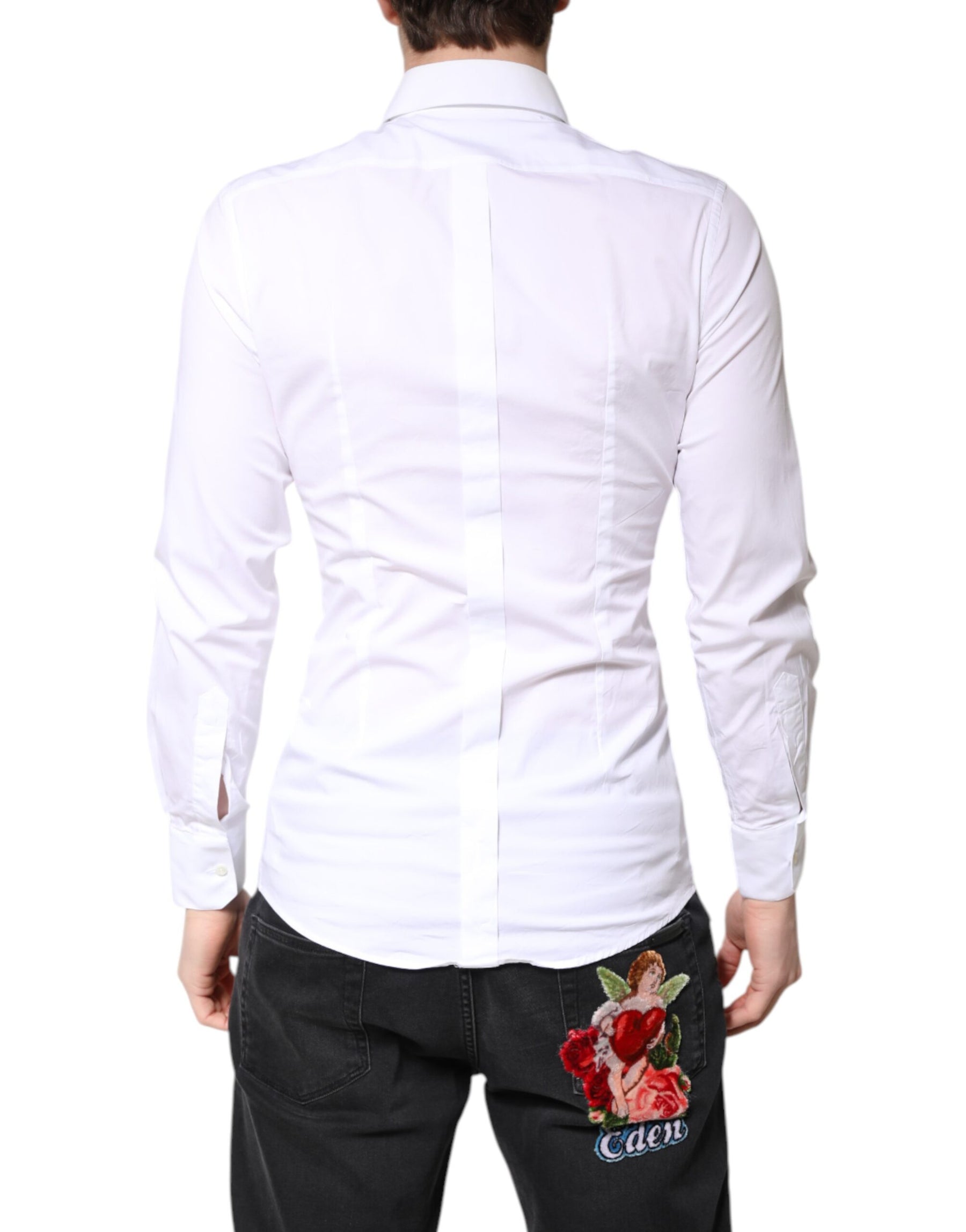 Dolce & Gabbana White Cotton GOLD Dress Formal Collared Shirt | Regal Royce