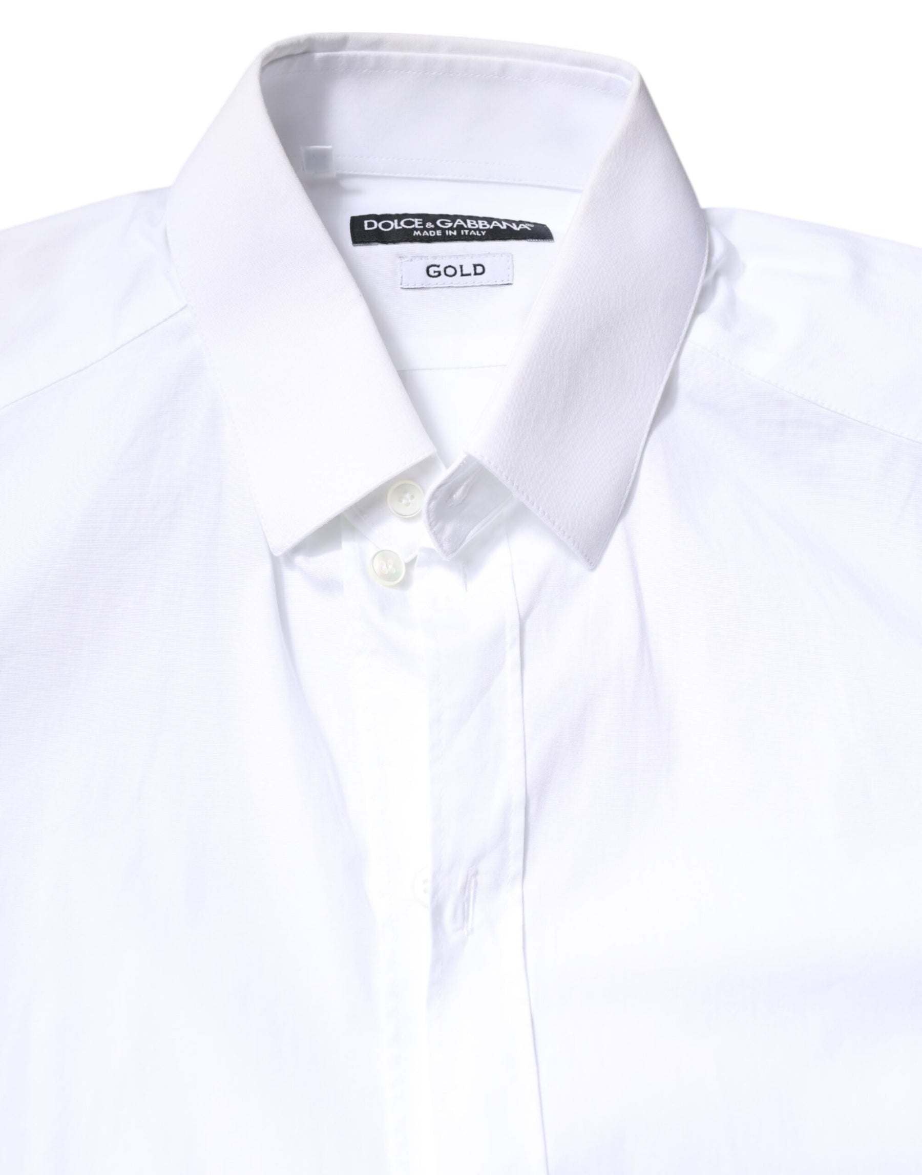Dolce & Gabbana White Cotton GOLD Dress Formal Collared Shirt | Regal Royce