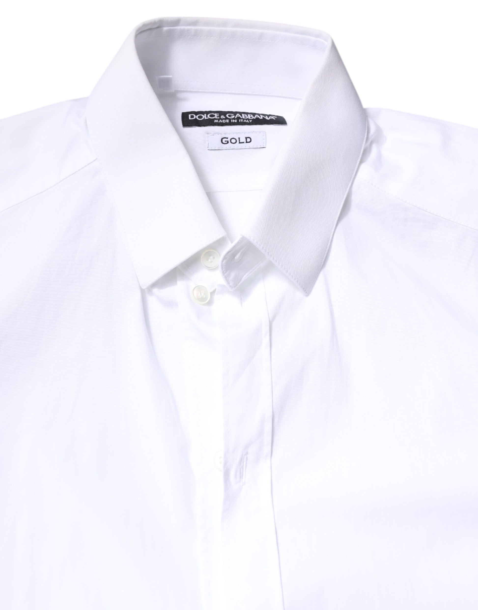 Dolce & Gabbana White Cotton GOLD Dress Formal Collared Shirt