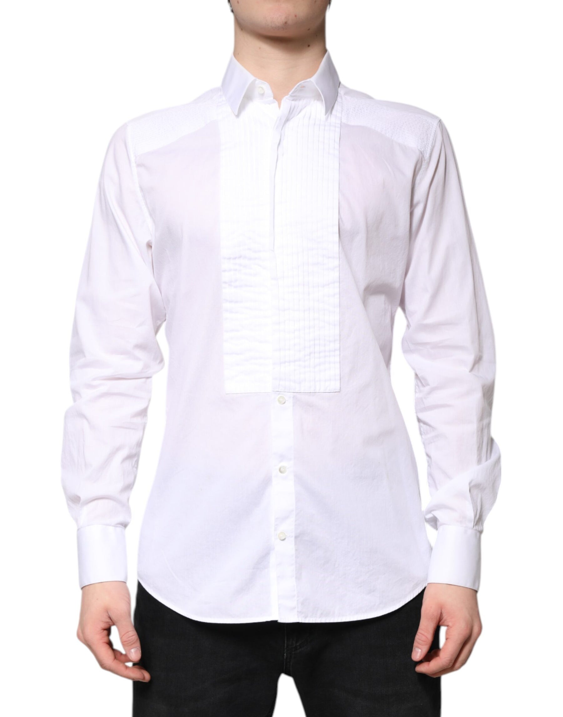 Dolce & Gabbana White GOLD Cotton Poplin Bib Men Dress Shirt | Regal Royce