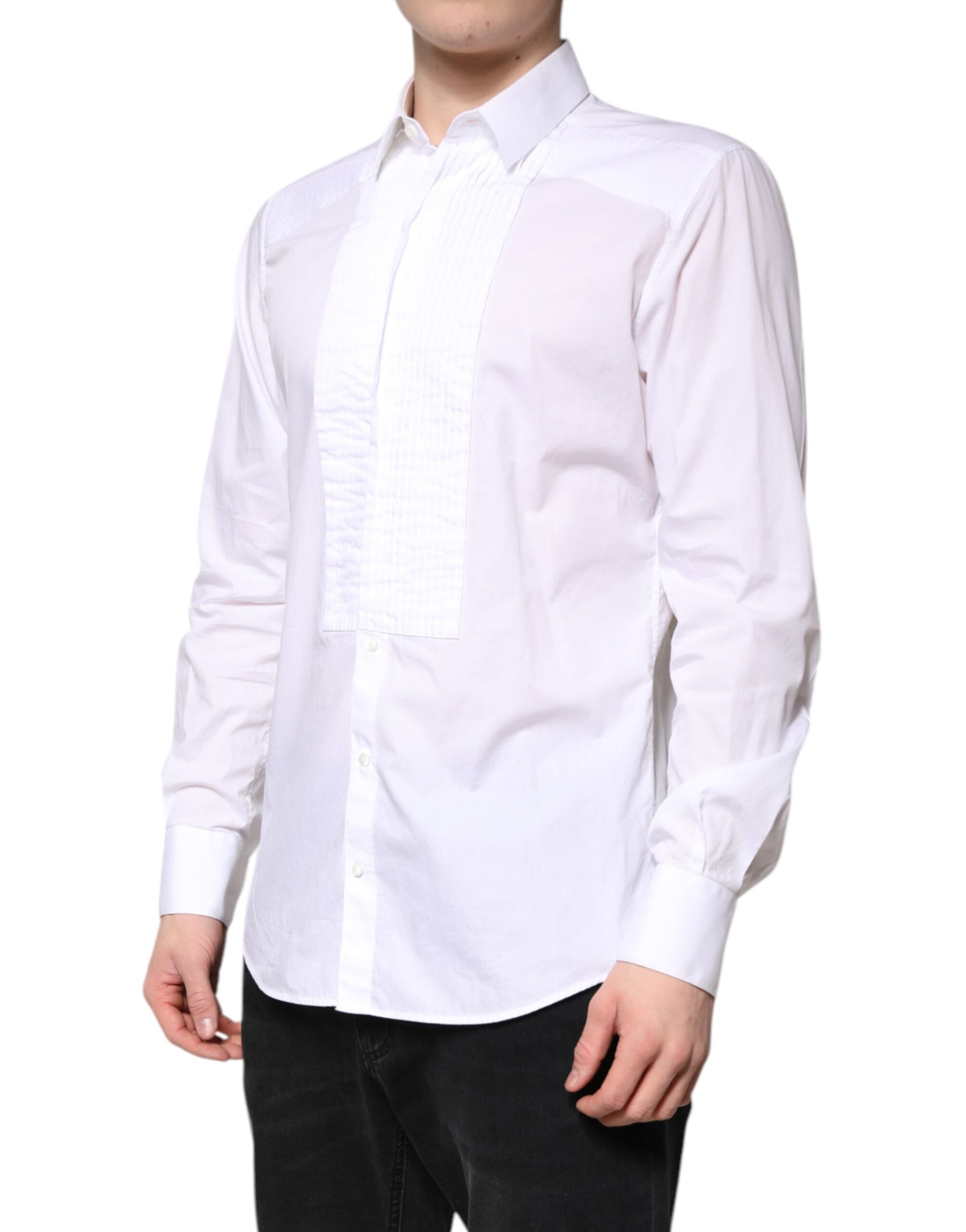 Dolce & Gabbana White GOLD Cotton Poplin Bib Men Dress Shirt | Regal Royce