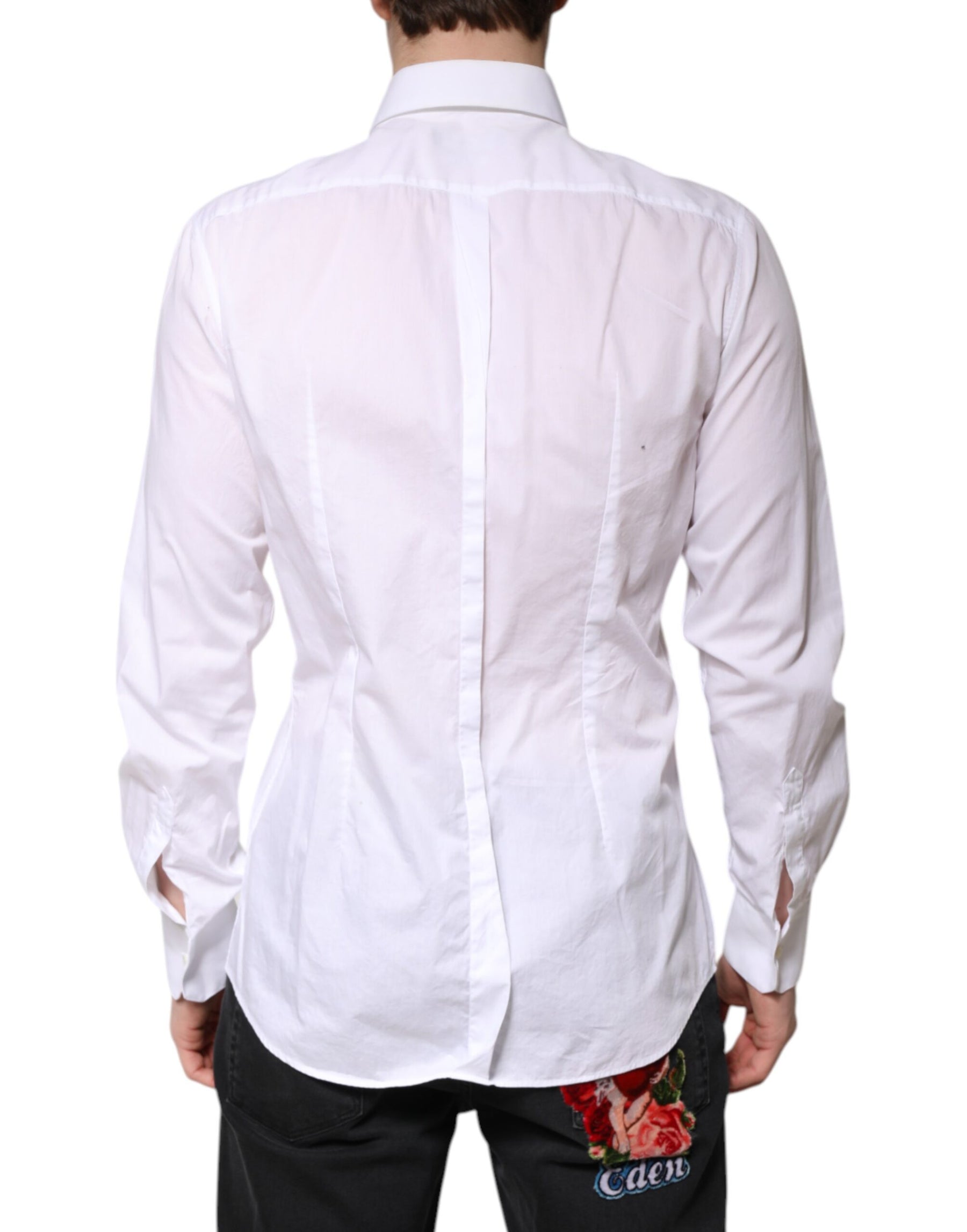 Dolce & Gabbana White GOLD Cotton Poplin Bib Men Dress Shirt | Regal Royce