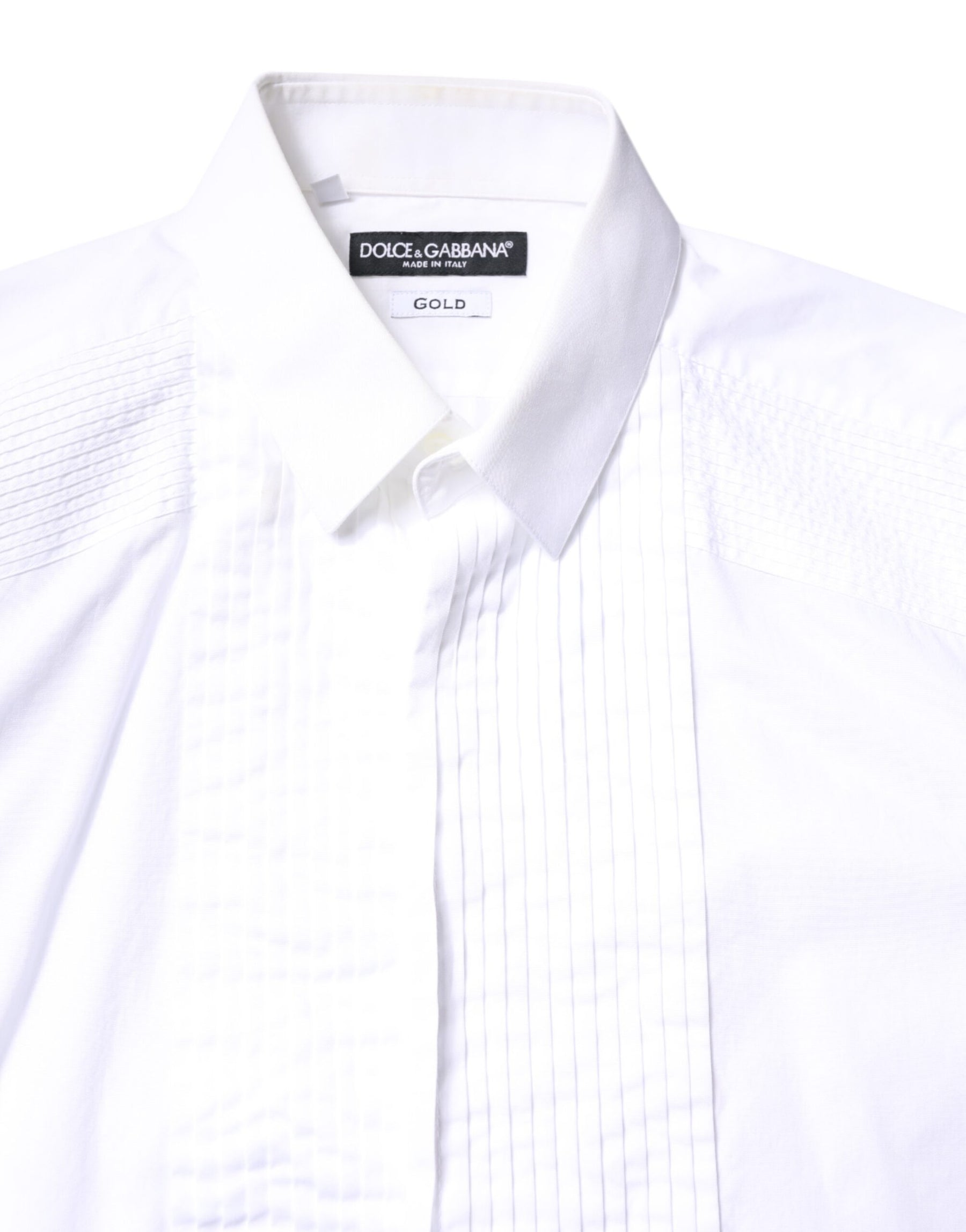 Dolce & Gabbana White GOLD Cotton Poplin Bib Men Dress Shirt | Regal Royce
