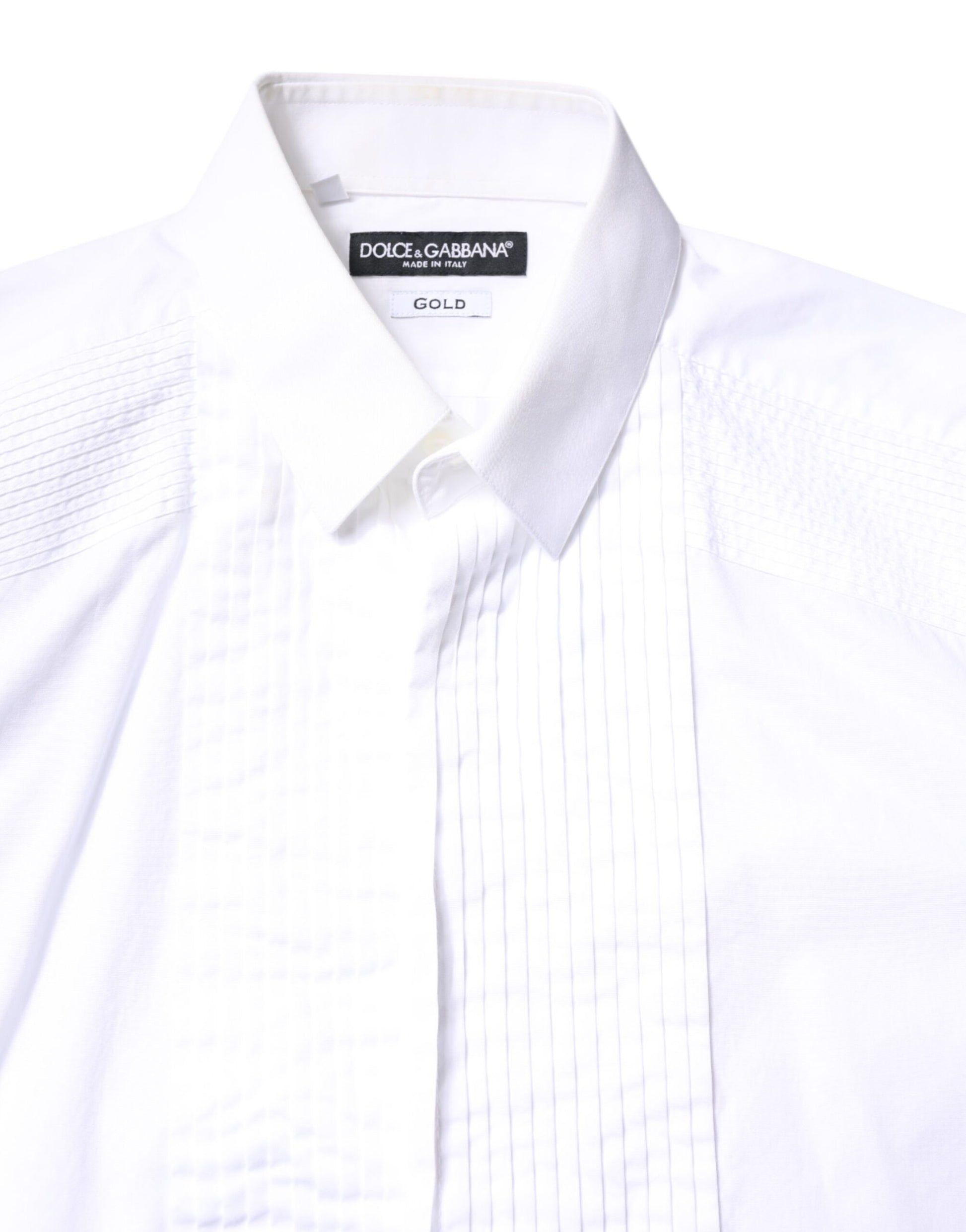 Dolce & Gabbana White GOLD Cotton Poplin Bib Men Dress Shirt