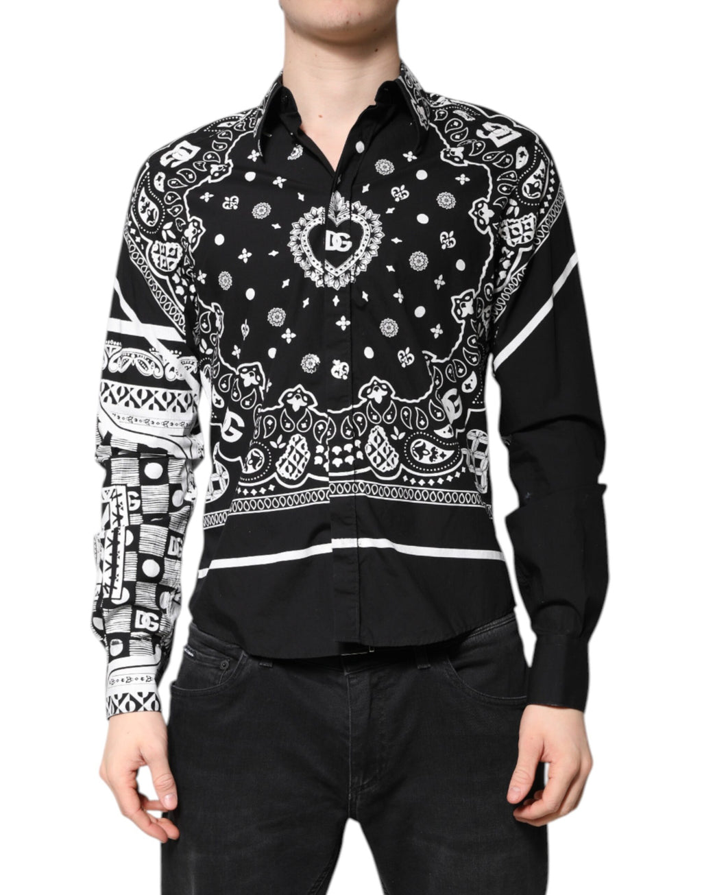 Dolce & Gabbana Black White Bandana MARTINI Casual Shirt