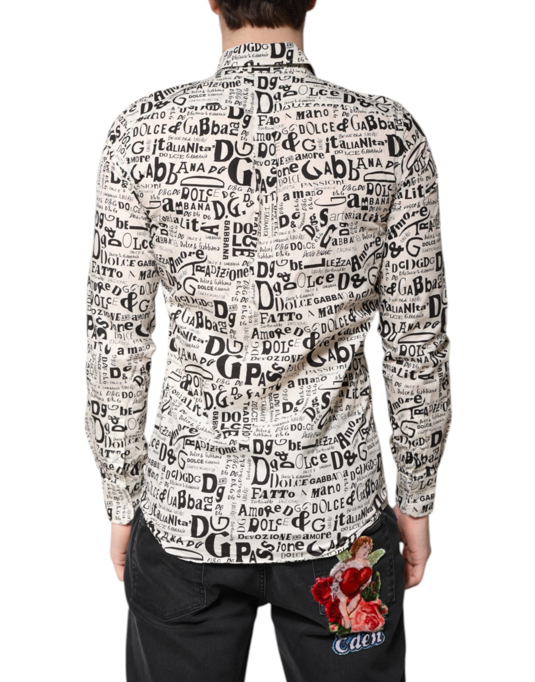 Dolce & Gabbana White Black Logo MARTINI Men Casual Shirt | Regal Royce
