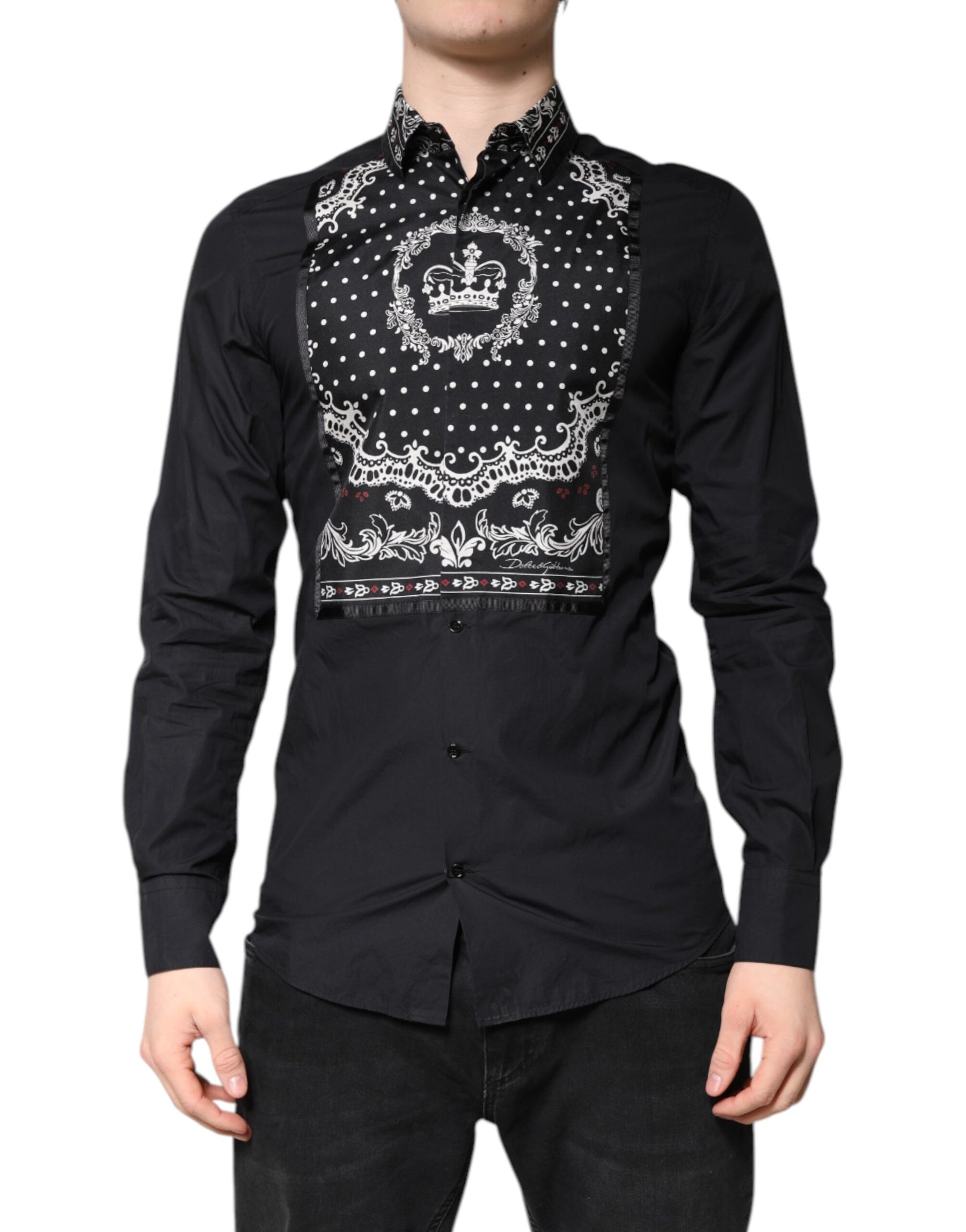 Dolce & Gabbana Black White Bandana GOLD Formal Dress Shirt | Regal Royce