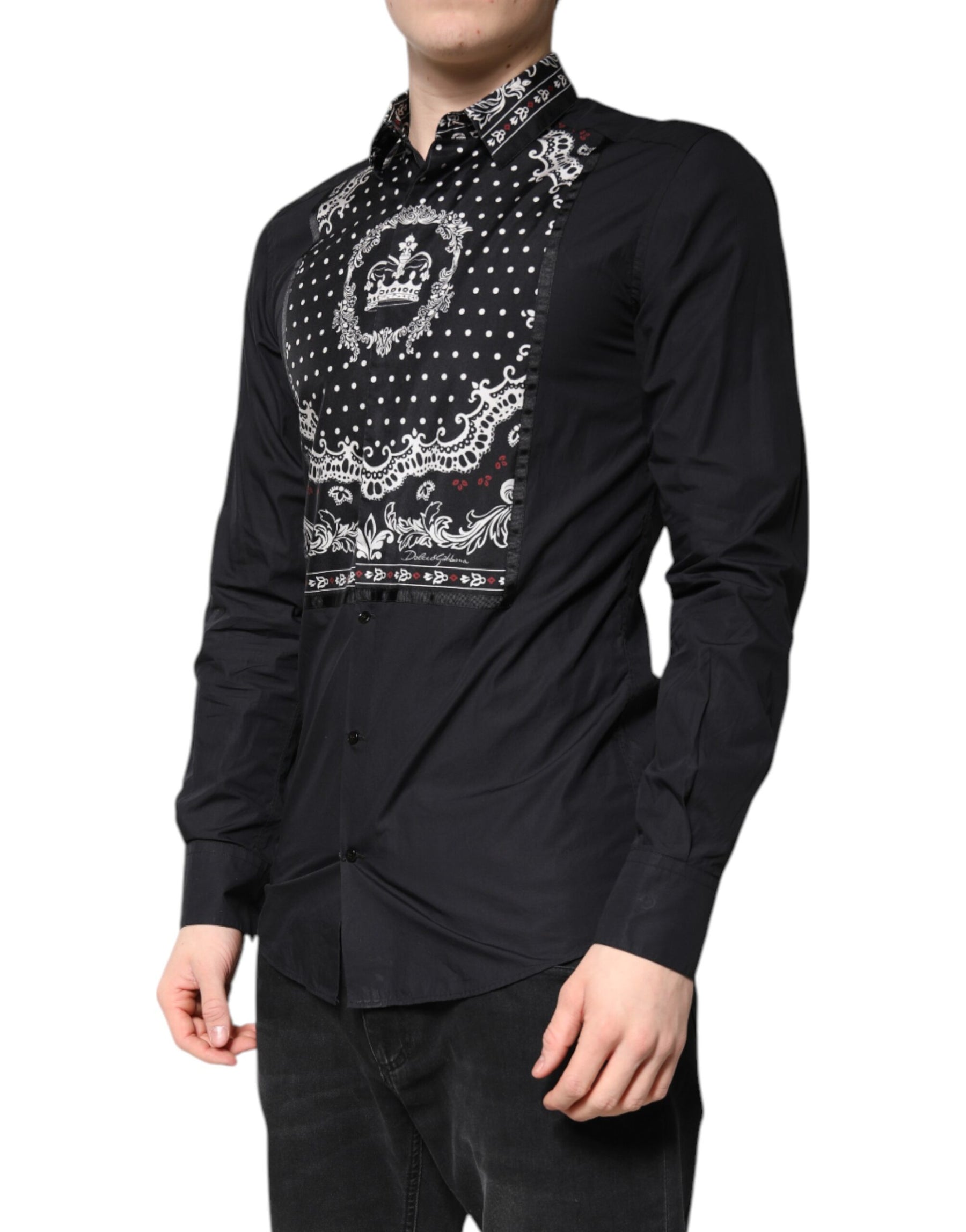 Dolce & Gabbana Black White Bandana GOLD Formal Dress Shirt | Regal Royce