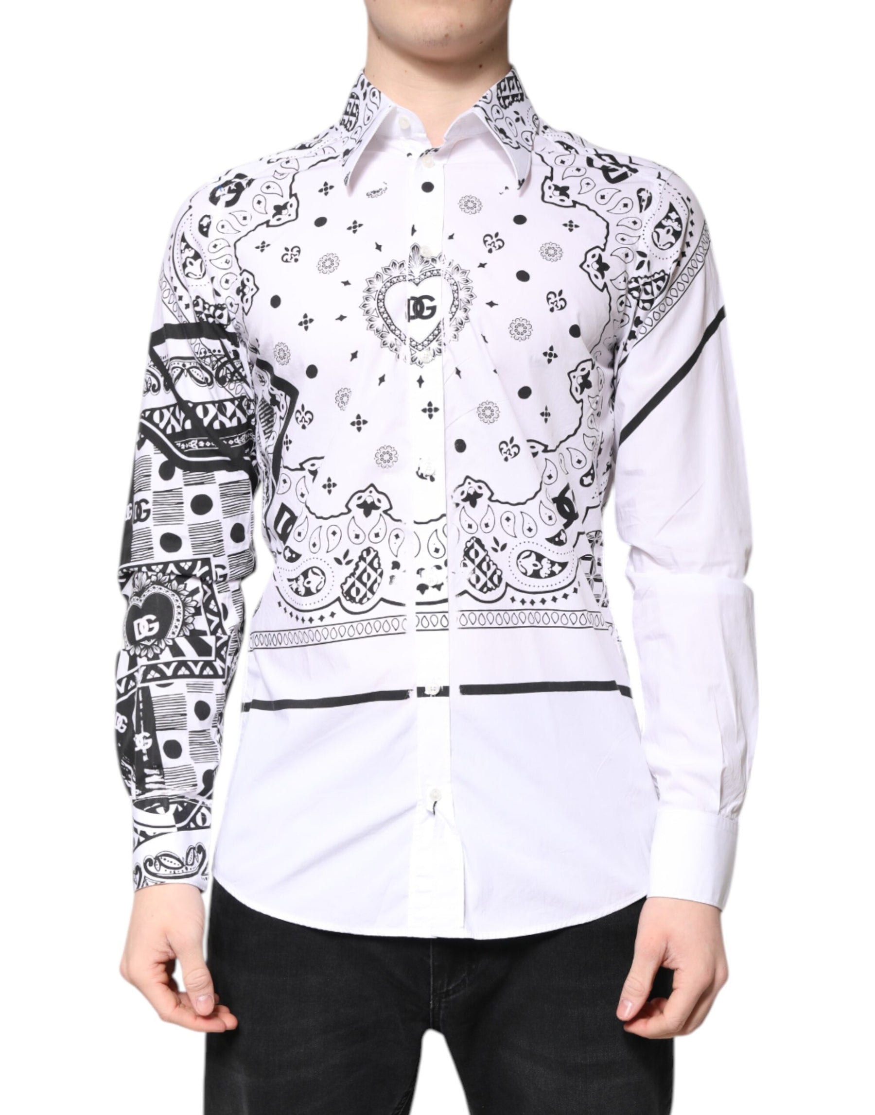 Dolce & Gabbana White Black Bandana MARTINI Men Dress Shirt | Regal Royce