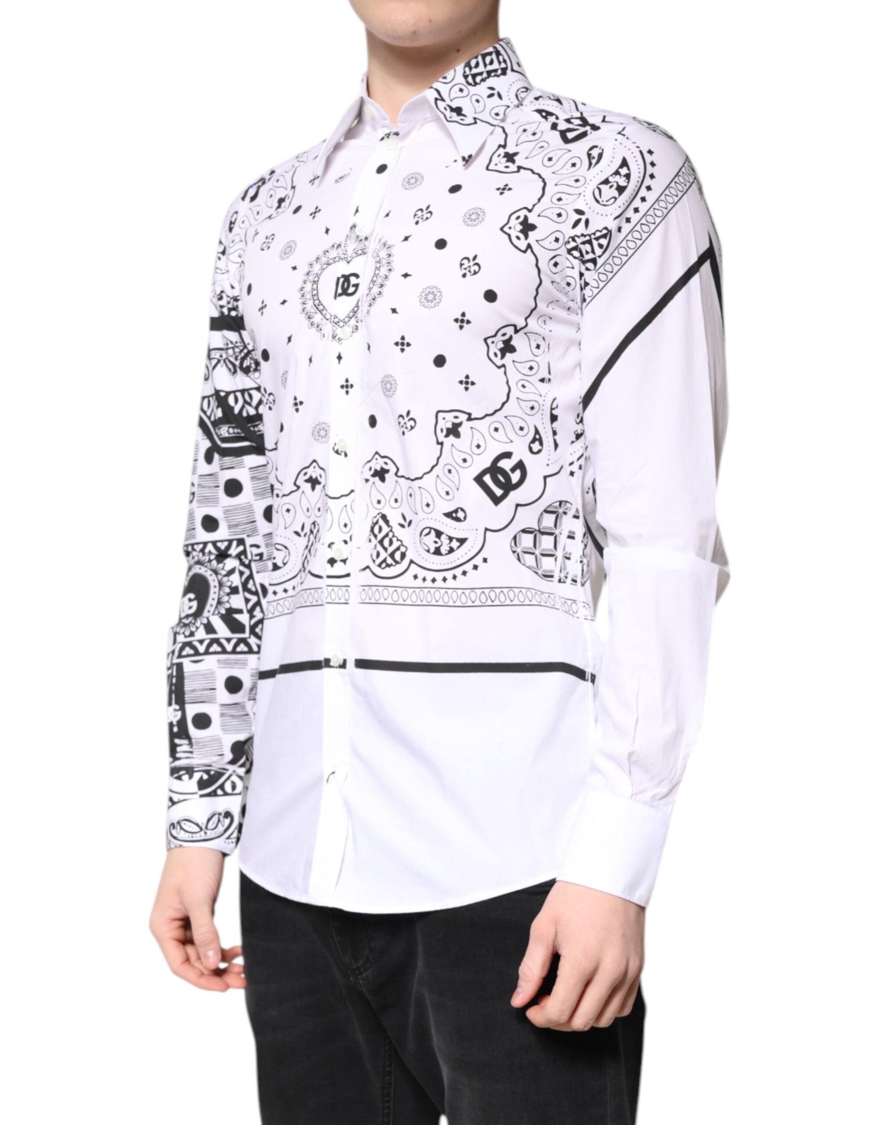 Dolce & Gabbana White Black Bandana MARTINI Men Dress Shirt | Regal Royce