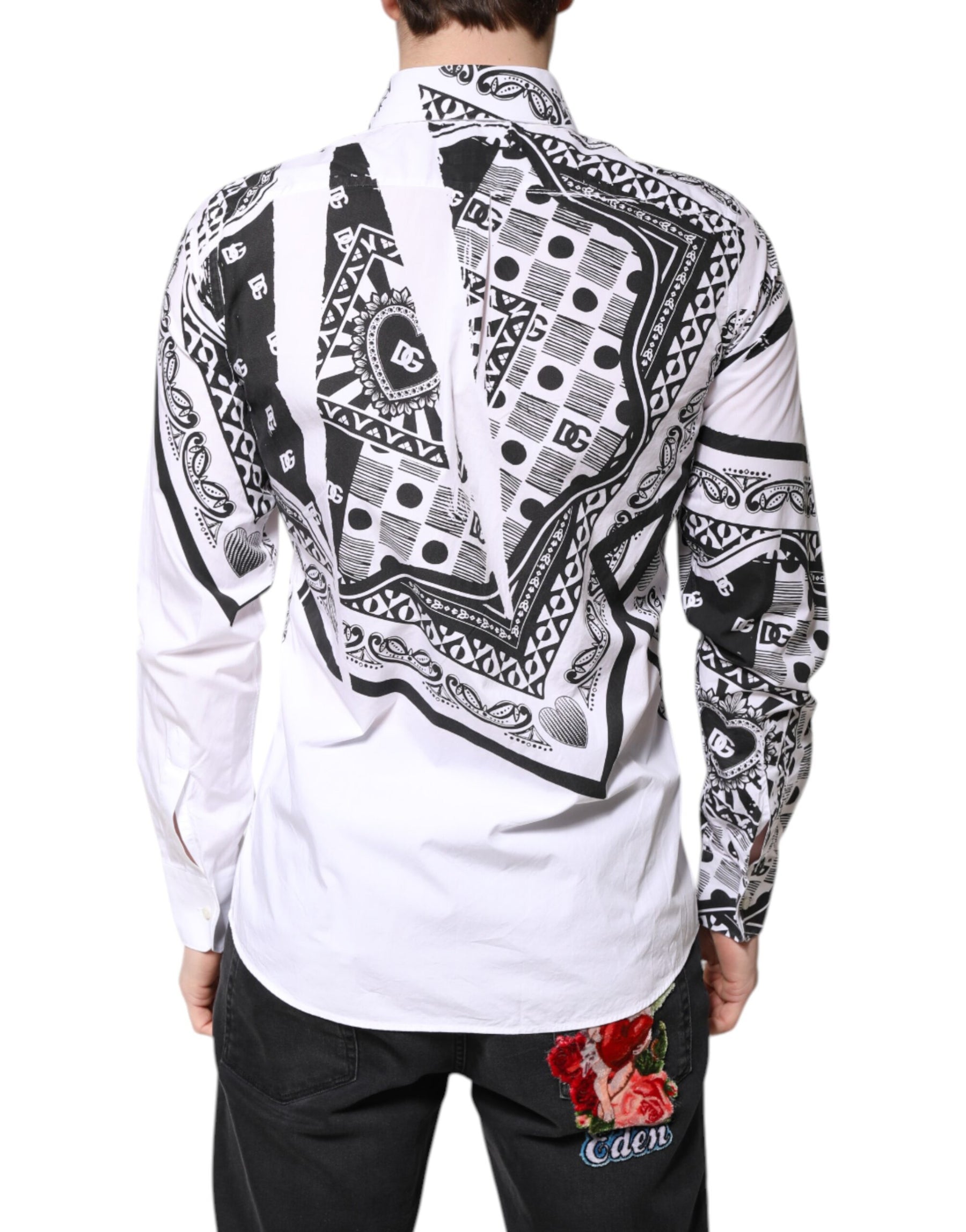 Dolce & Gabbana White Black Bandana MARTINI Men Dress Shirt | Regal Royce