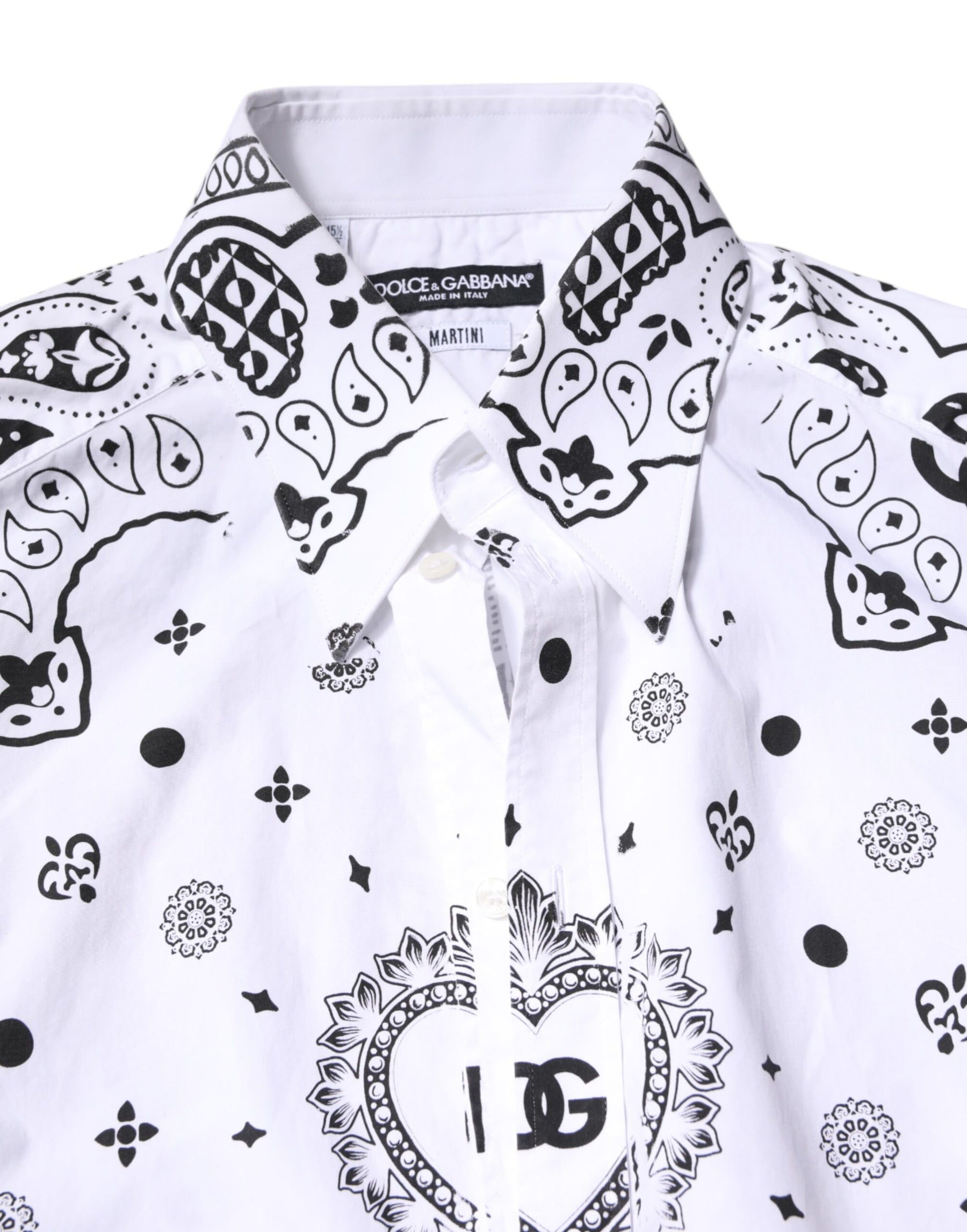 Dolce & Gabbana White Black Bandana MARTINI Men Dress Shirt | Regal Royce
