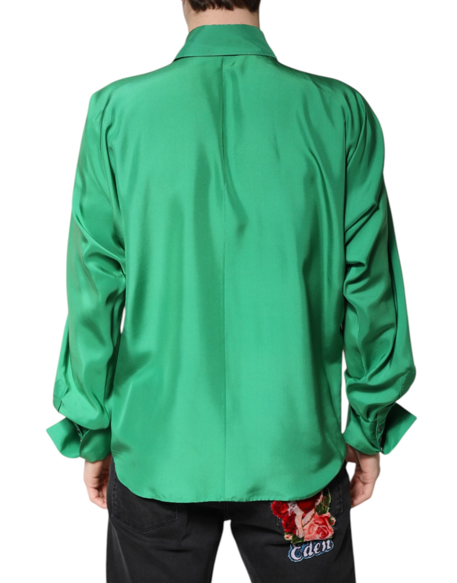 Dolce & Gabbana Green Silk Satin Long Sleeves Casual Shirt | Regal Royce