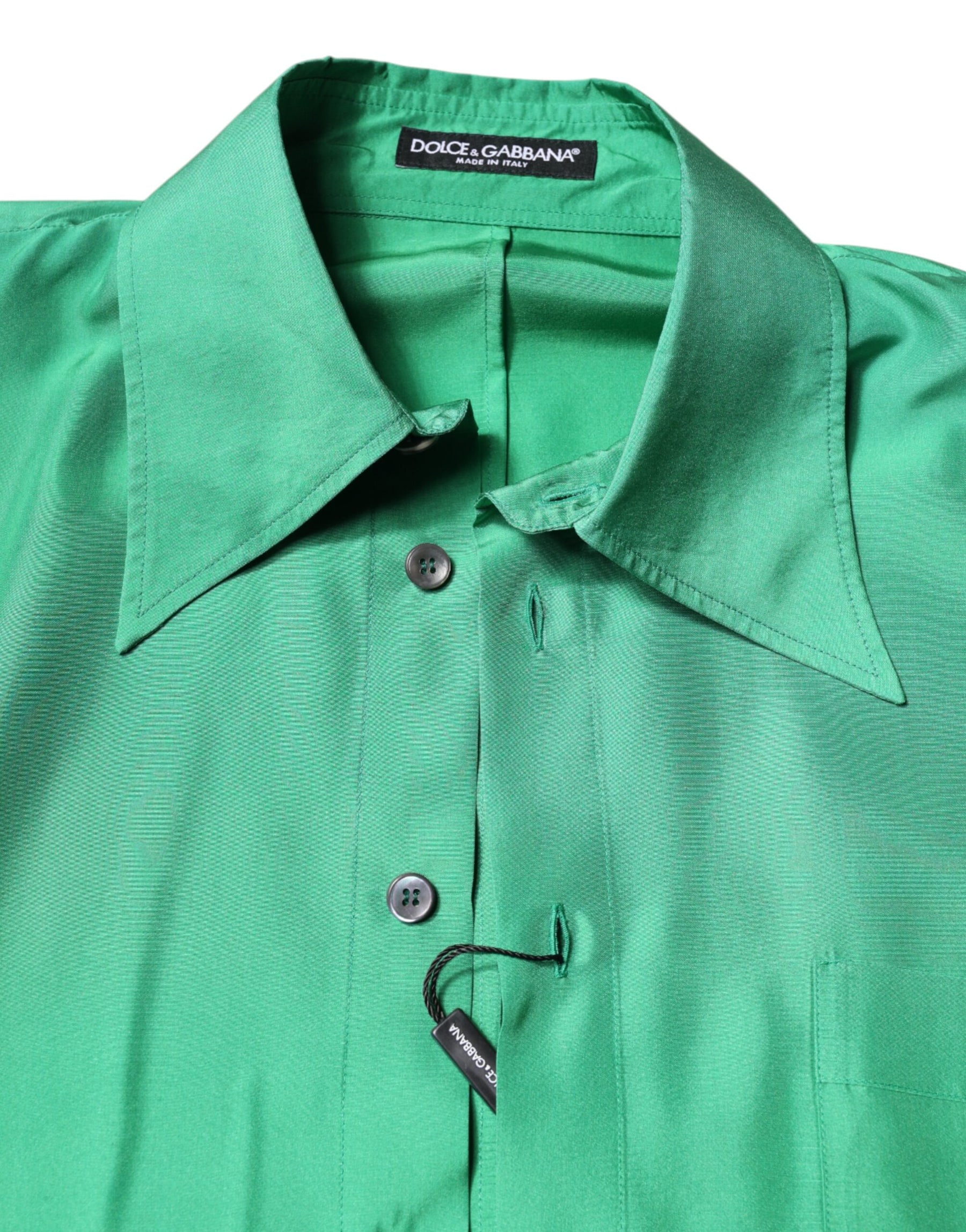 Dolce & Gabbana Green Silk Satin Long Sleeves Casual Shirt | Regal Royce