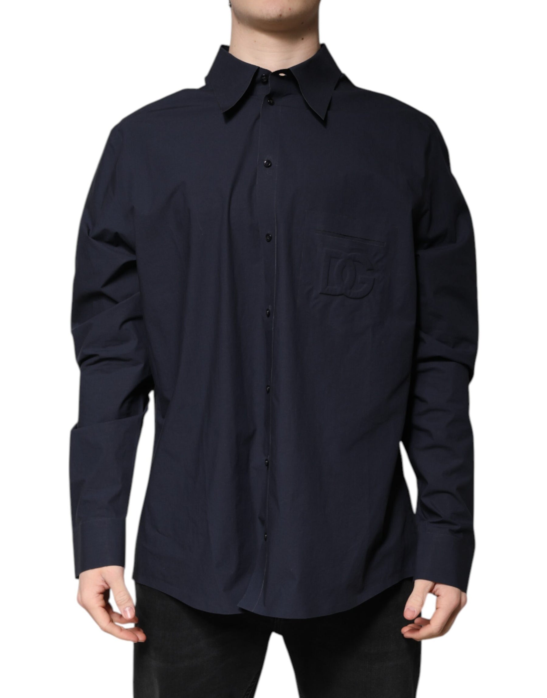 Dolce & Gabbana Dark Blue Cotton Long Sleeve Shirt | Regal Royce
