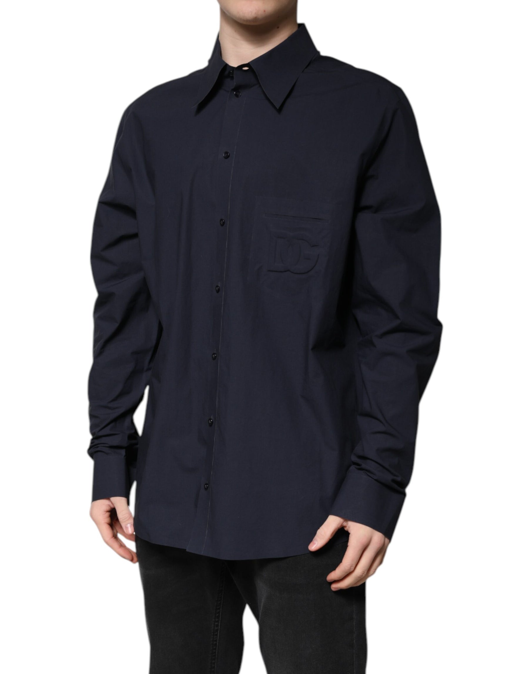 Dolce & Gabbana Dark Blue Cotton Long Sleeve Shirt | Regal Royce