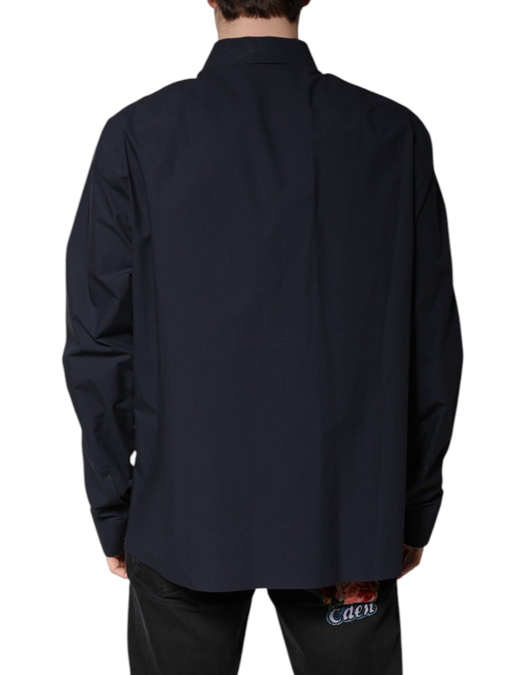 Dolce & Gabbana Dark Blue Cotton Long Sleeve Shirt | Regal Royce