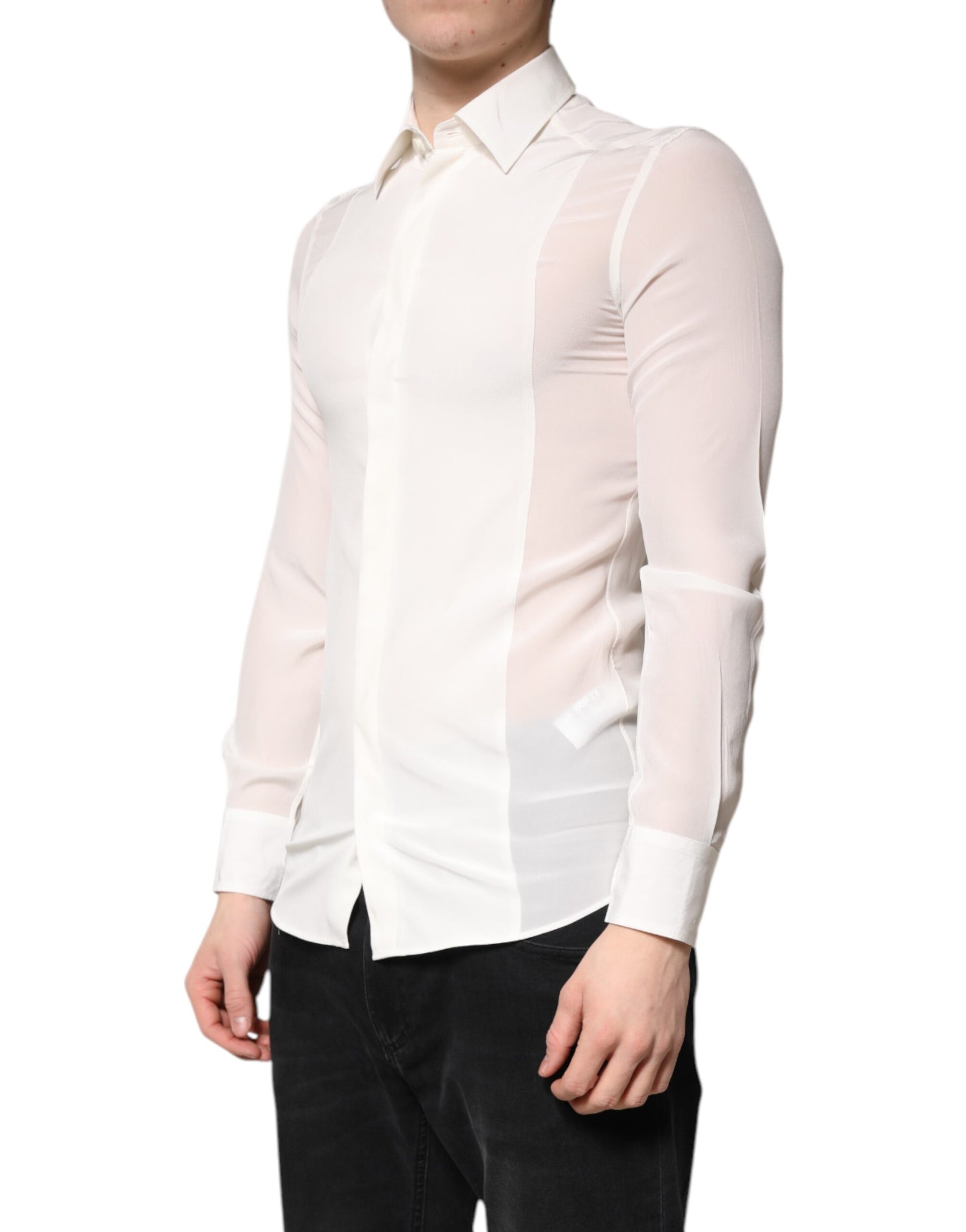 Dolce & Gabbana White Silk GOLD Dress Formal Collared Shirt | Regal Royce