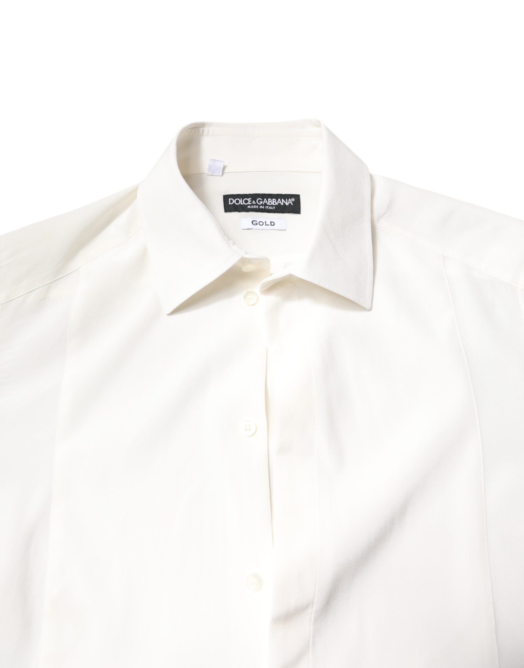 Dolce & Gabbana White Silk GOLD Dress Formal Collared Shirt | Regal Royce
