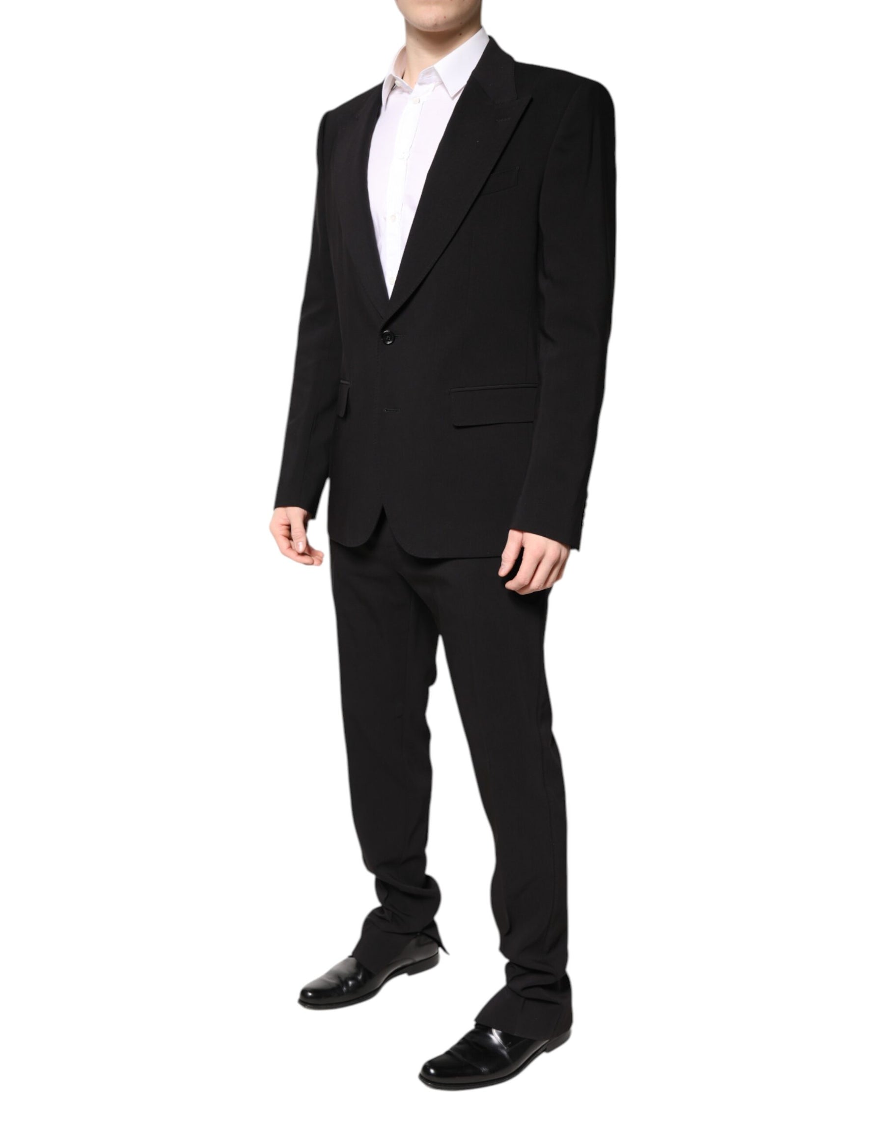 Dolce & Gabbana Black Cotton Single Breasted 2 Piece Suit | Regal Royce