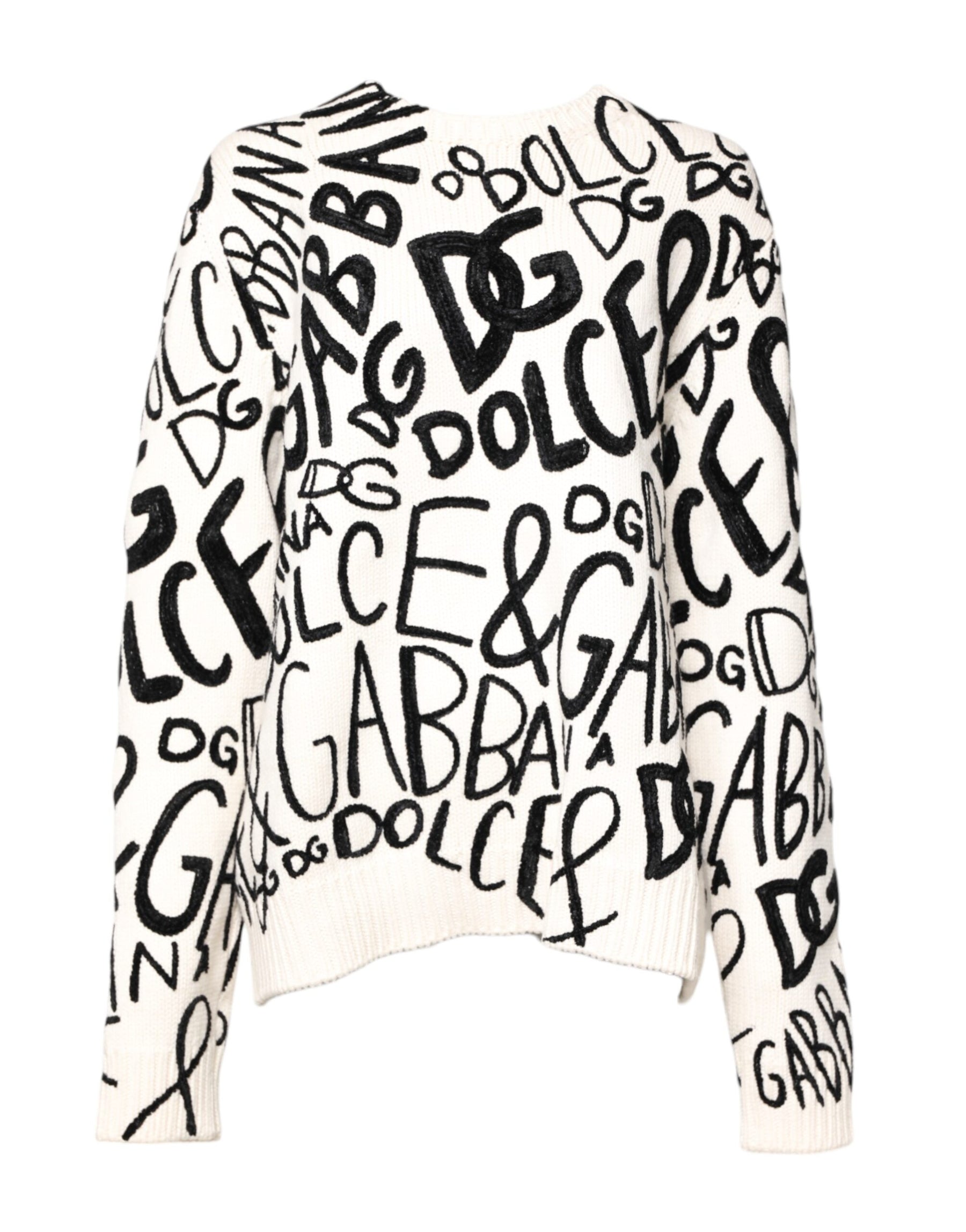 Dolce & Gabbana White Black Logo Print Women Pullover Sweater | Regal Royce