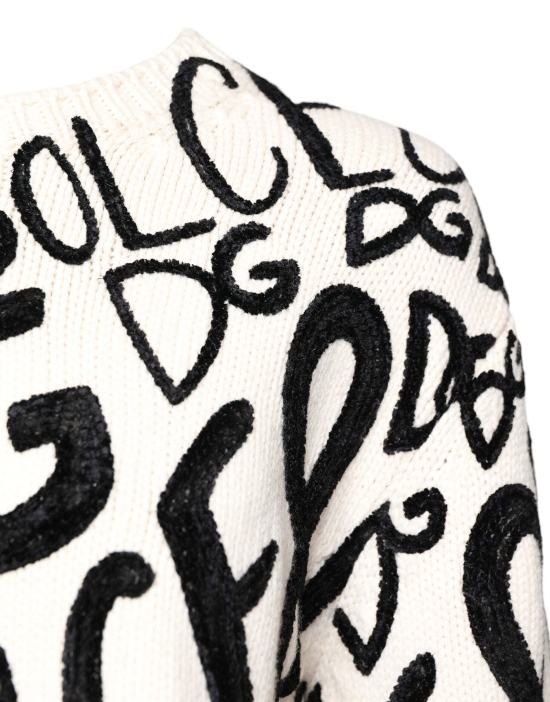 Dolce & Gabbana White Black Logo Print Women Pullover Sweater | Regal Royce