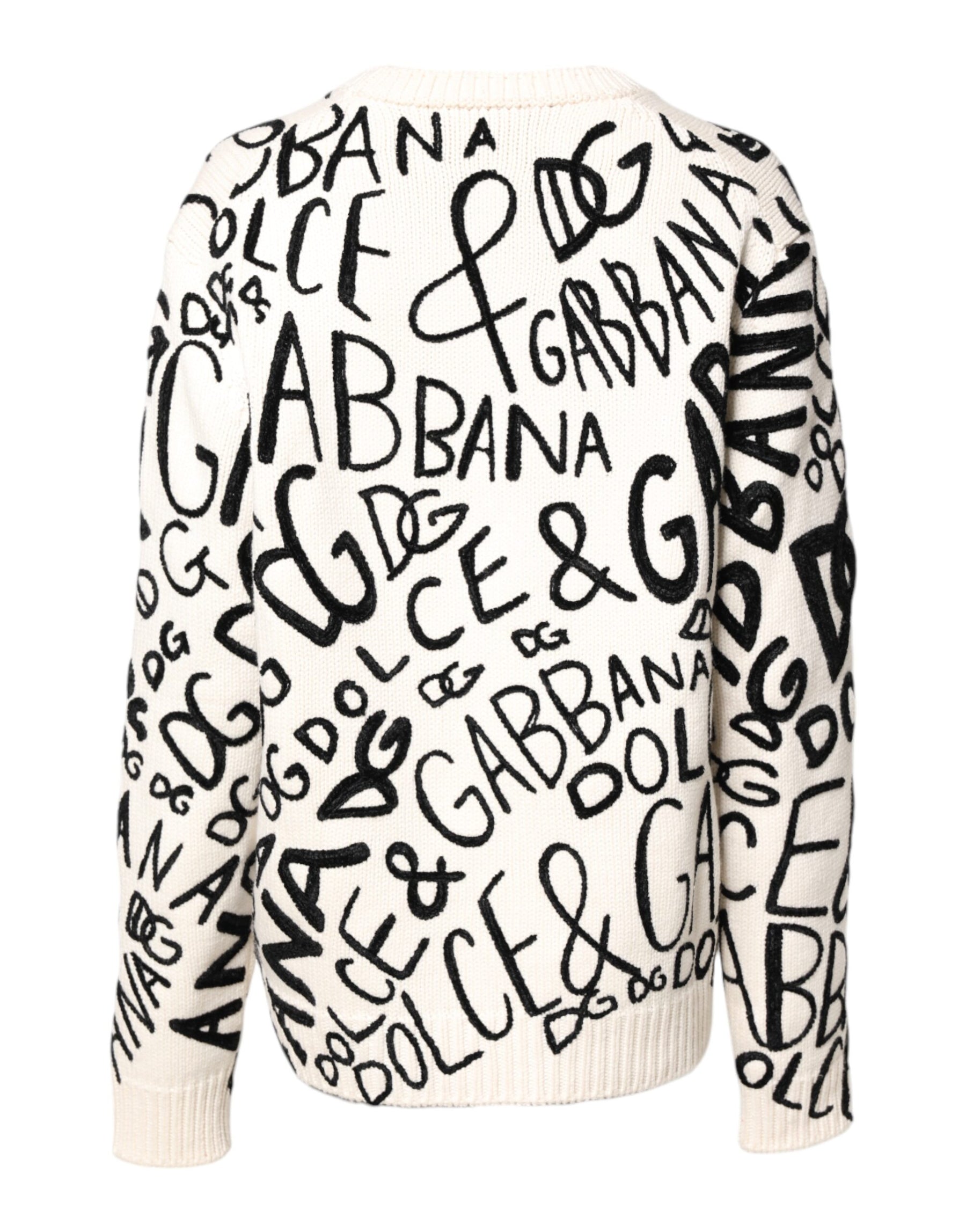 Dolce & Gabbana White Black Logo Print Women Pullover Sweater | Regal Royce