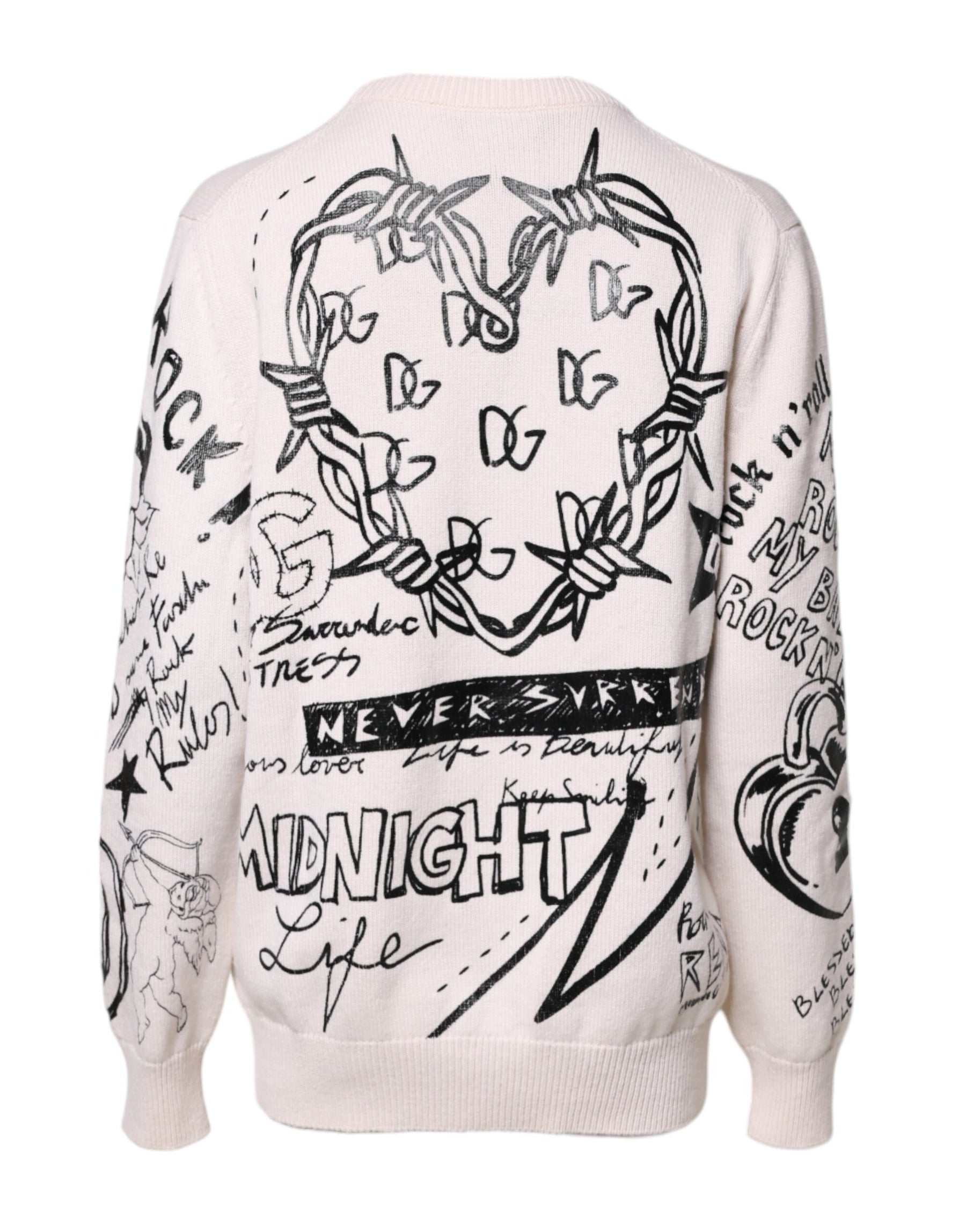 Dolce & Gabbana White Black Logo Print Women Pullover Sweater | Regal Royce