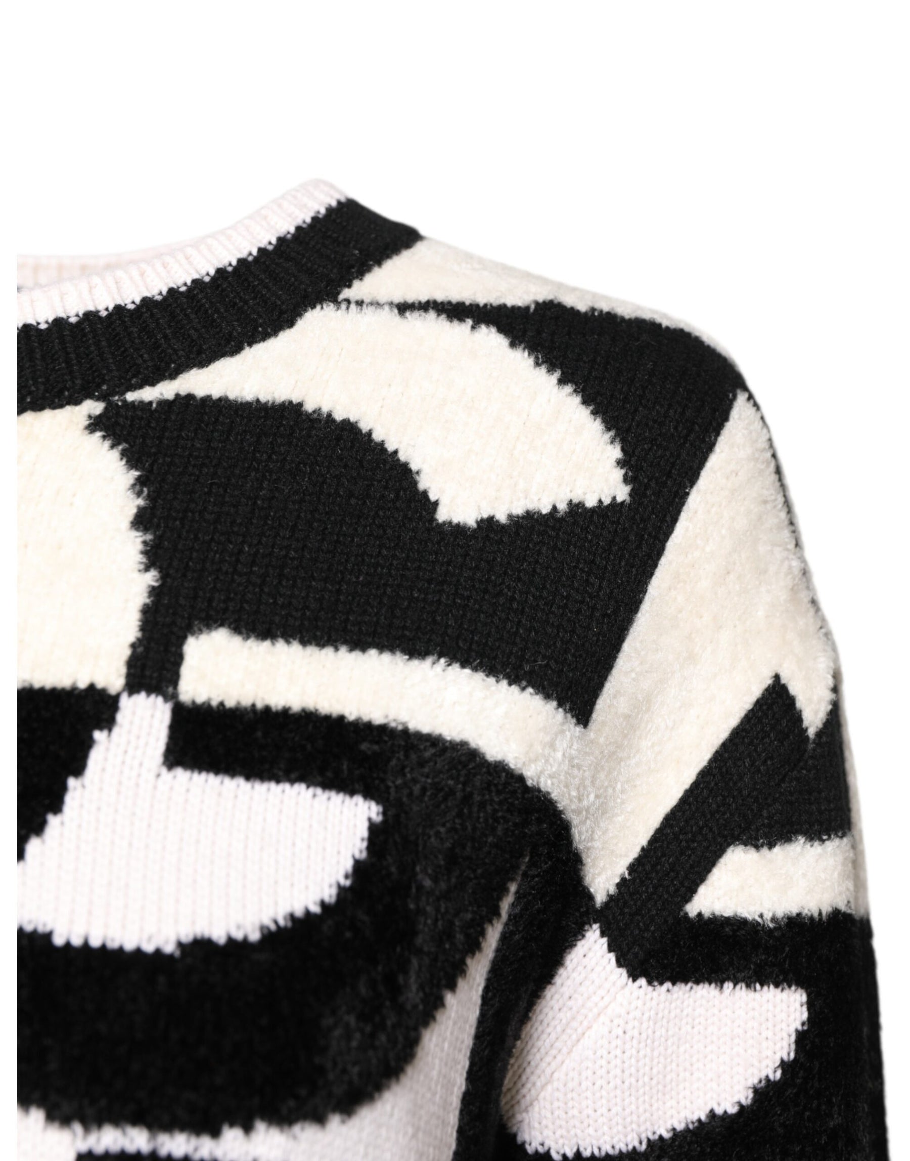 Dolce & Gabbana White Black Logo Print Women Pullover Sweater | Regal Royce