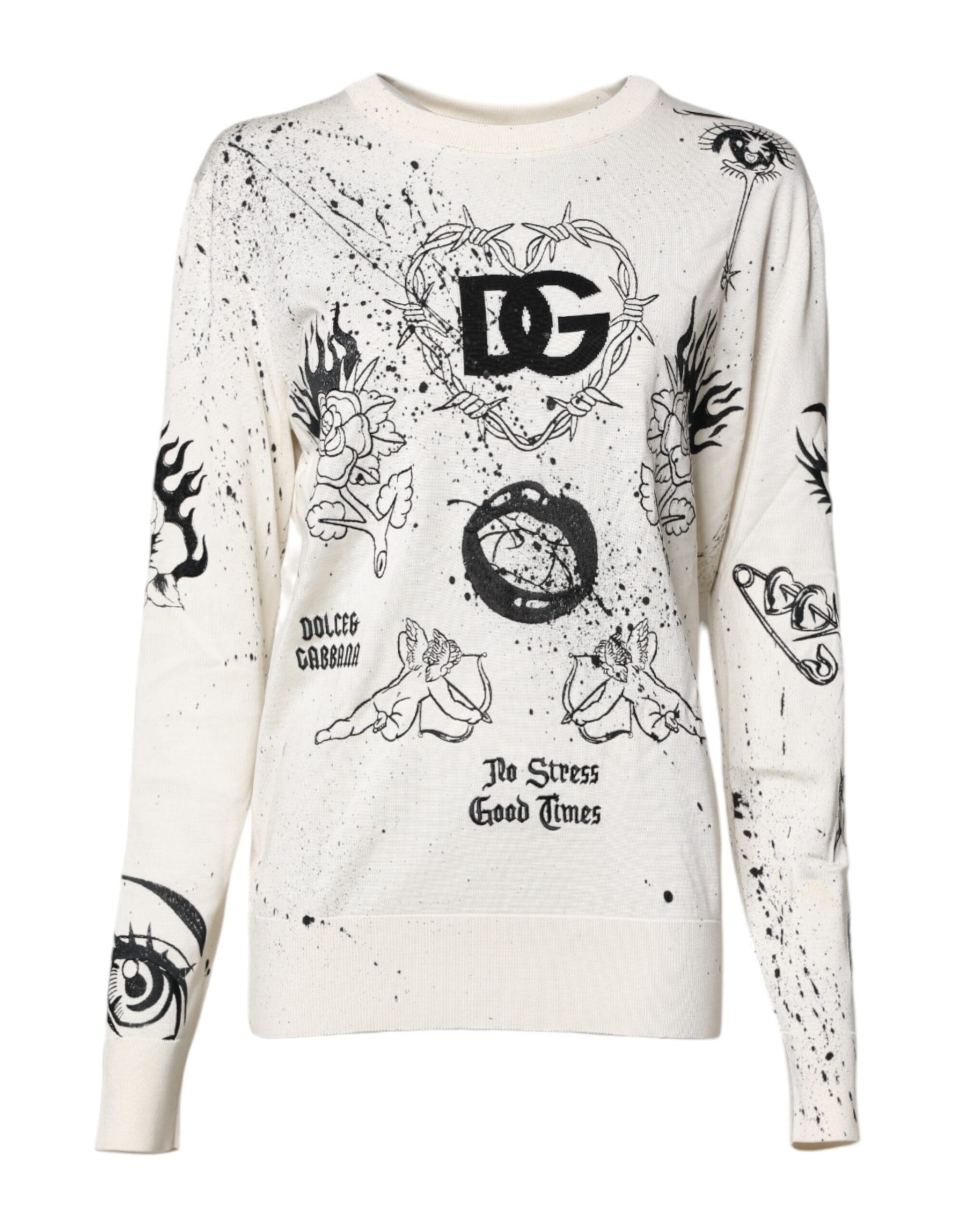 Dolce & Gabbana White Logo Angel Print Women Pullover Sweater | Regal Royce