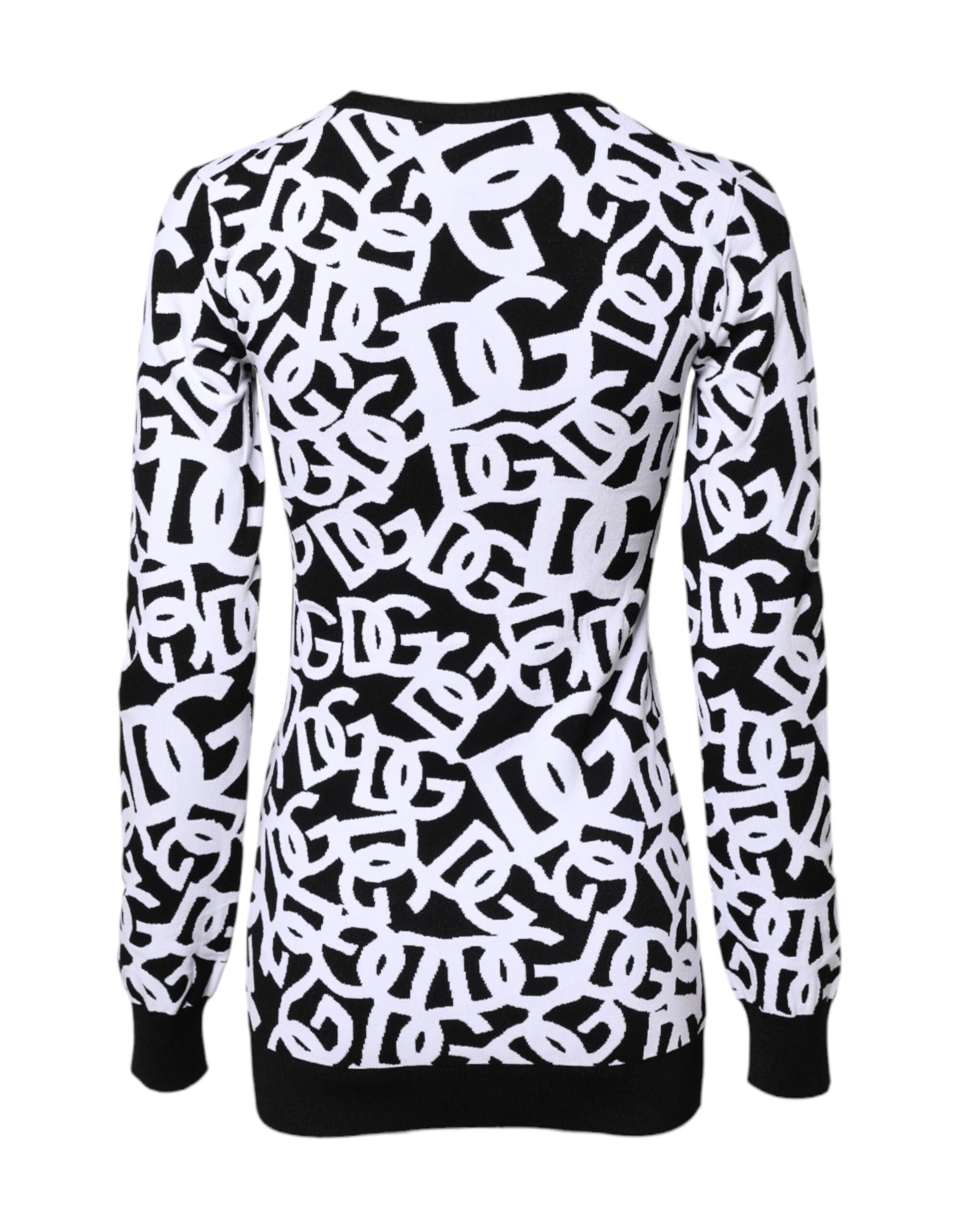 Dolce & Gabbana Black White Logo Print Women Pullover Sweater | Regal Royce