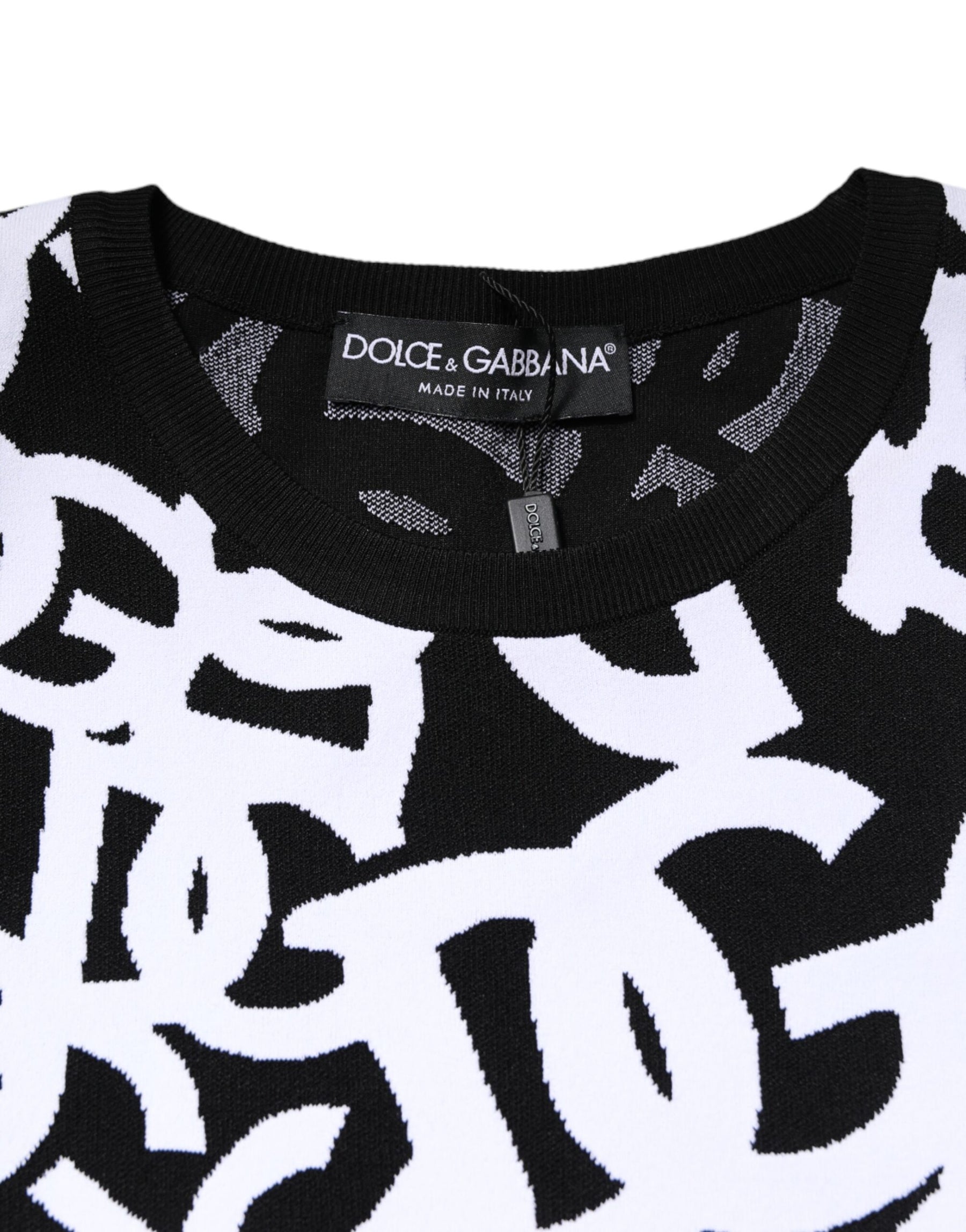 Dolce & Gabbana Black White Logo Print Women Pullover Sweater | Regal Royce