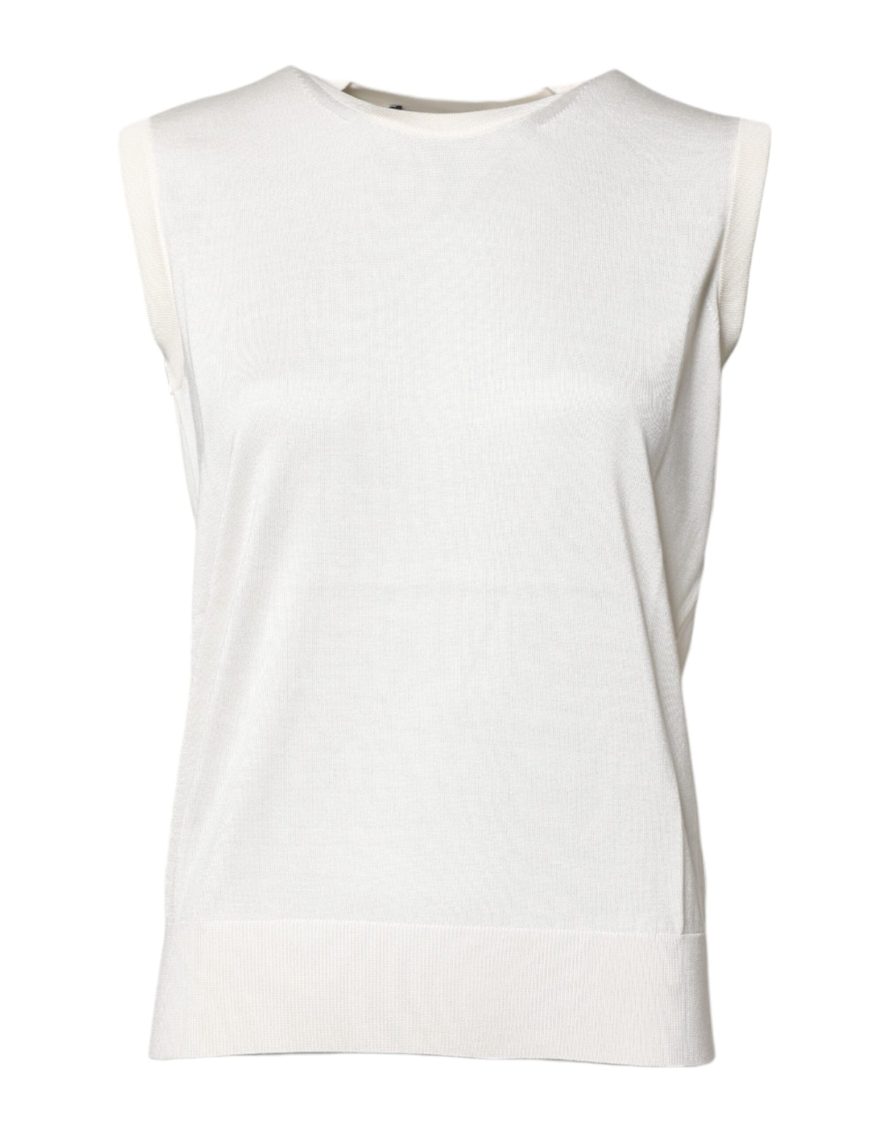 Dolce & Gabbana White Silk Round Neck Sleeveless Tank Top | Regal Royce
