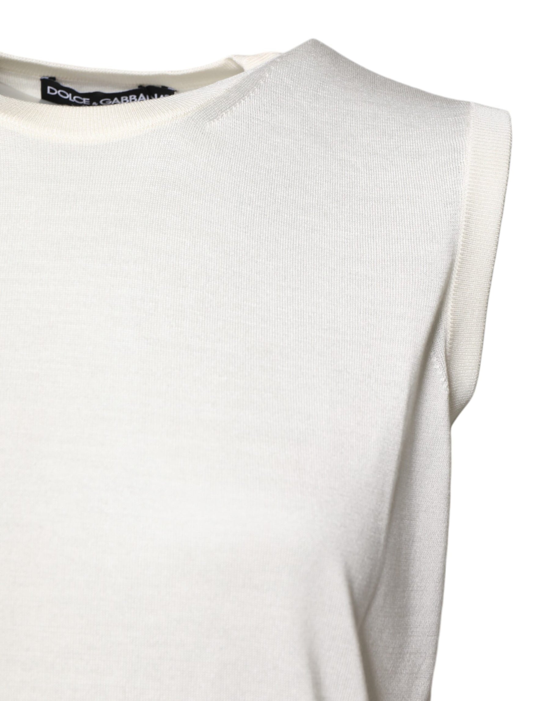 Dolce & Gabbana White Silk Round Neck Sleeveless Tank Top | Regal Royce