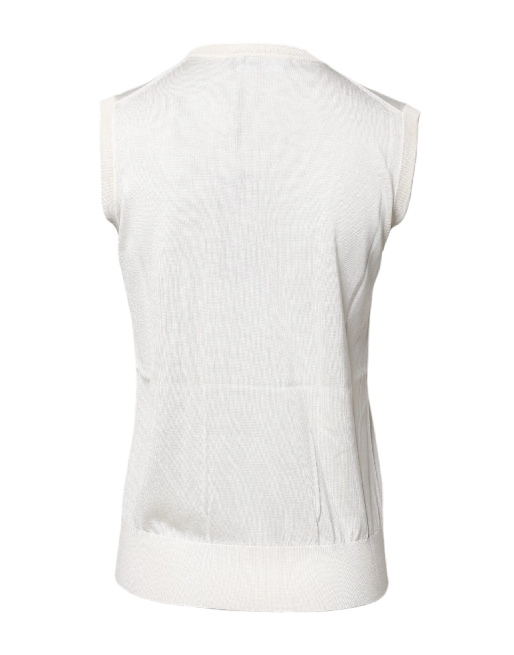 Dolce & Gabbana White Silk Round Neck Sleeveless Tank Top | Regal Royce