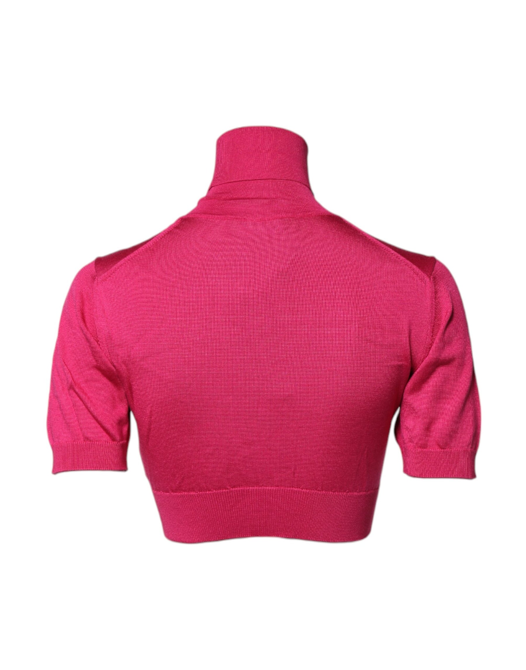 Dolce & Gabbana Pink Silk Knitted Turtleneck Cropped Top | Regal Royce