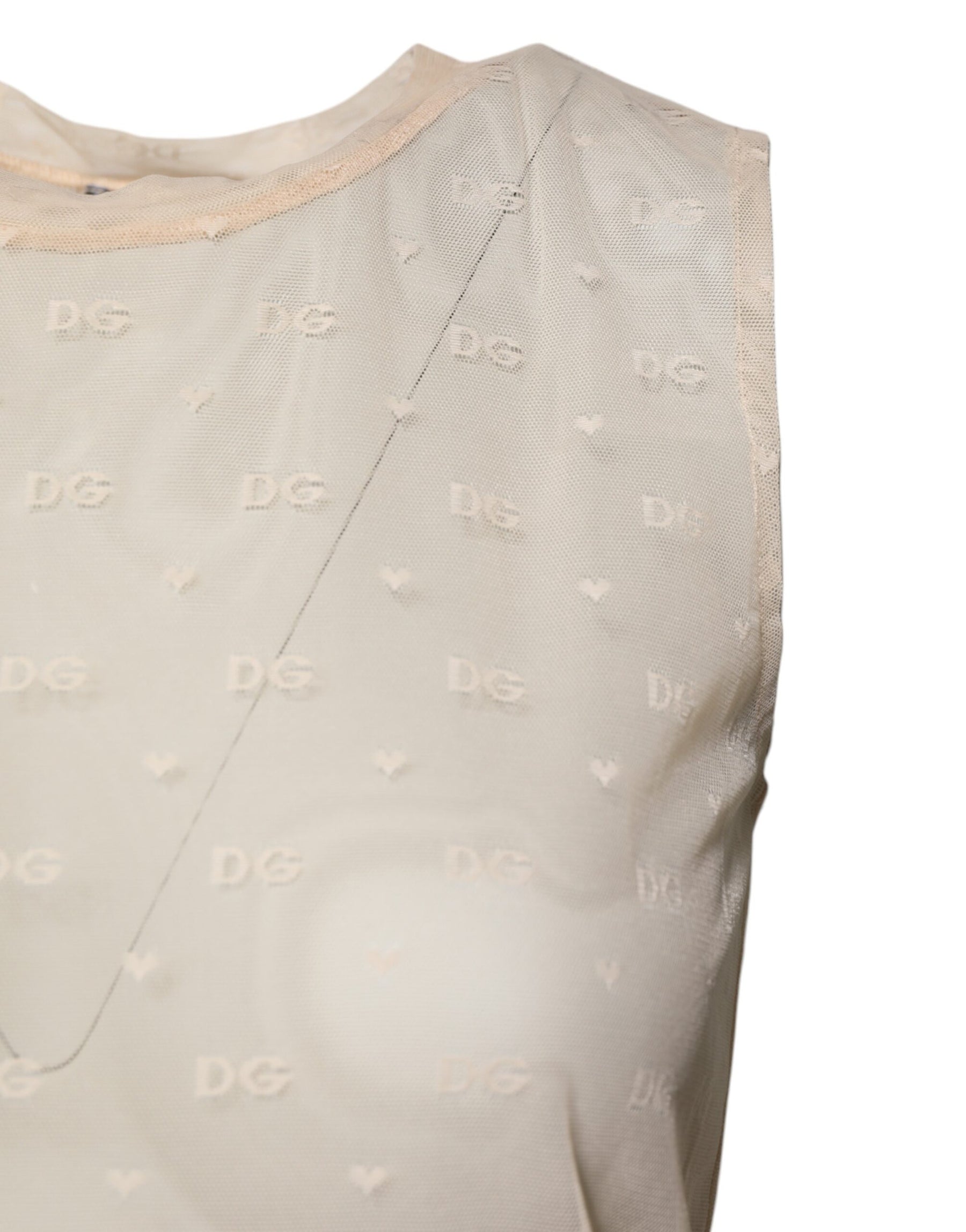 Dolce & Gabbana Ivory Nylon Logo See Through Sleeveless Tank Top | Regal Royce